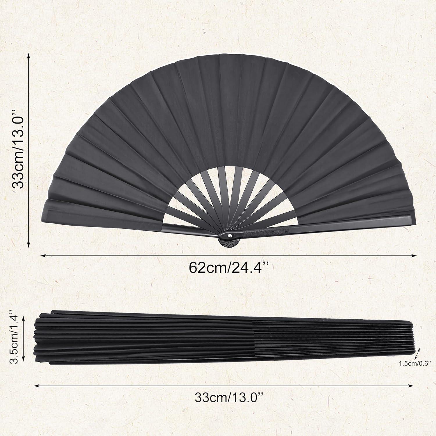 Abanico Plegable Grande Quacc Negro 33 cm para Tai Chi y Danza