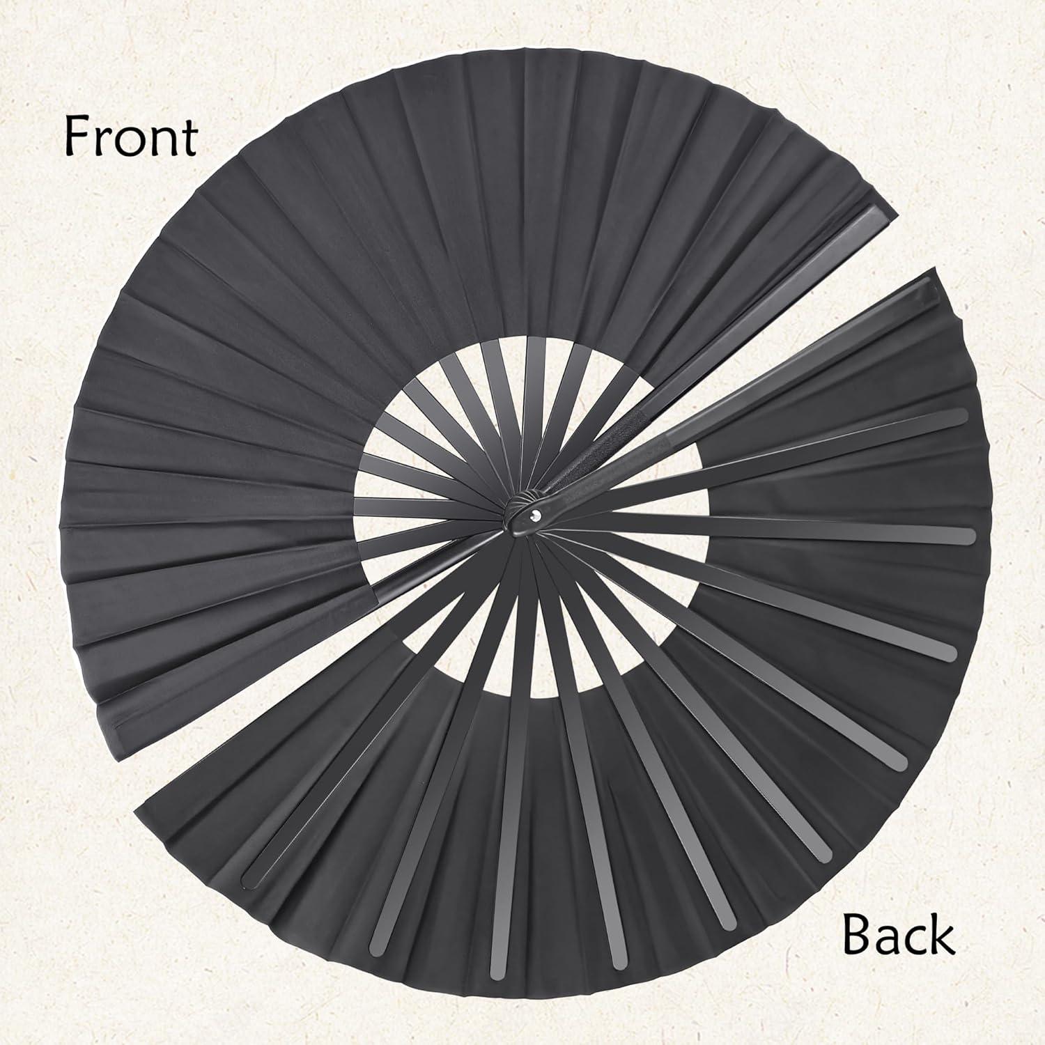 Abanico Plegable Grande Quacc Negro 33 cm para Tai Chi y Danza