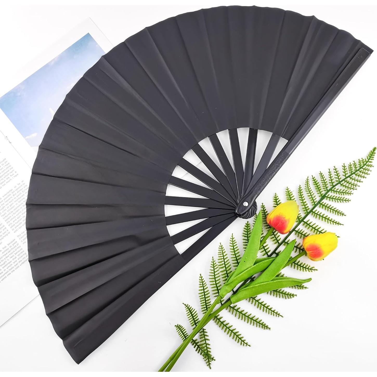 Abanico Plegable Grande Quacc Negro 33 cm para Tai Chi y Danza