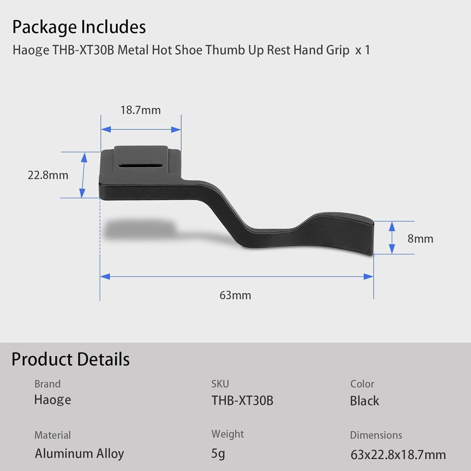 Agarre Thumbs Up Haoge para Fujifilm X-T10 X-T20 X-T30 Negro