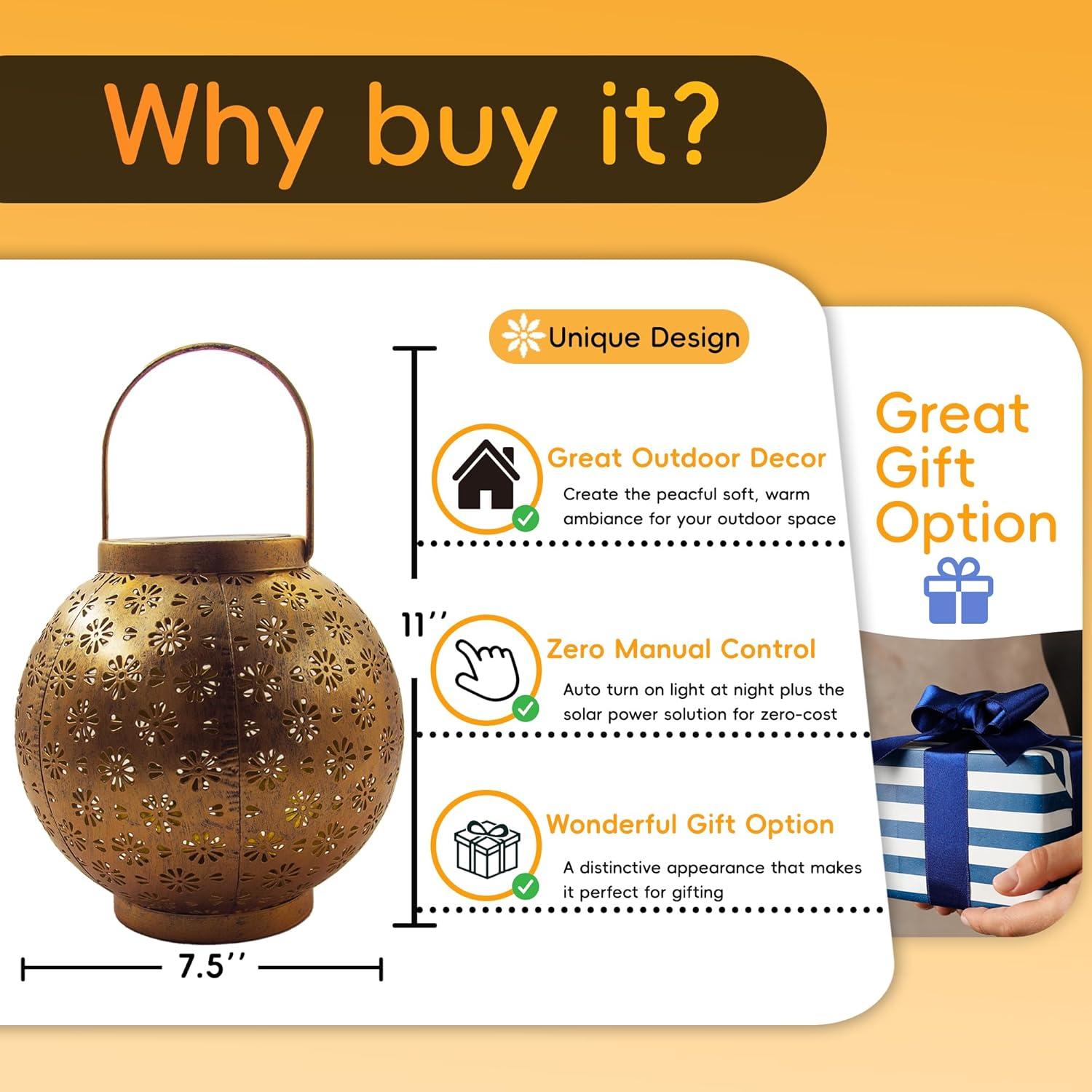 Linterna Solar Decorativa Benno HXV-03 Metal Impermeable