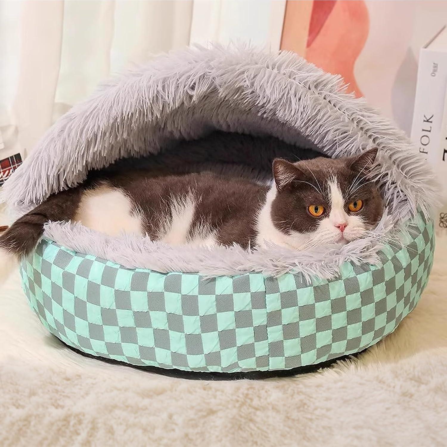Cama para Gatos FADEYJ con Capucha Autocalentable Gris 50.8 cm