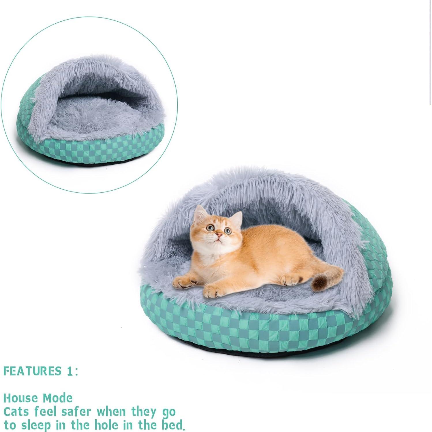Cama para Gatos FADEYJ con Capucha Autocalentable Gris 50.8 cm