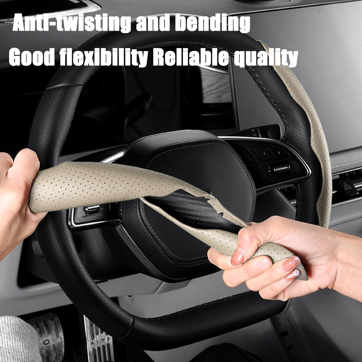 Funda de Volante de Coche LoyaForba 38 cm Cuero Antideslizante Beige