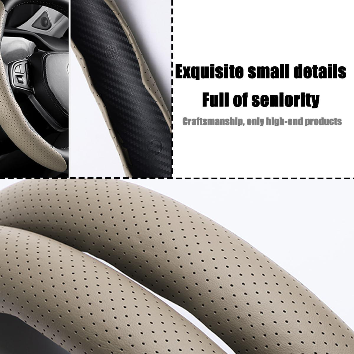 Funda de Volante de Coche LoyaForba 38 cm Cuero Antideslizante Beige