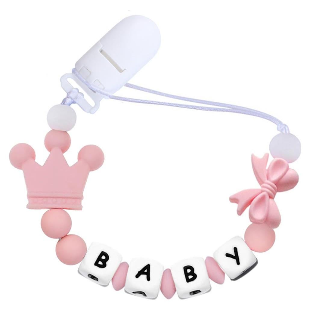 Clip de Chupete de Silicona para Niña con Lazo y Corona