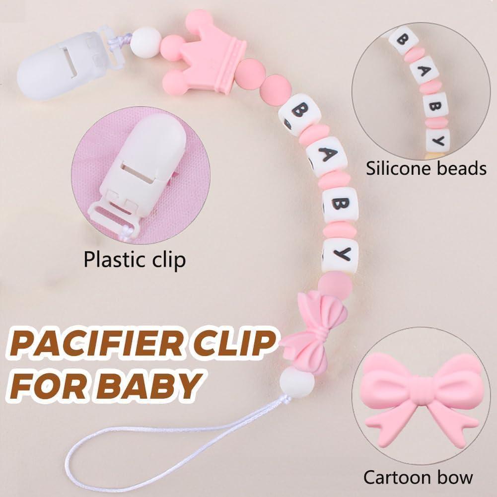 Clip de Chupete de Silicona para Niña con Lazo y Corona