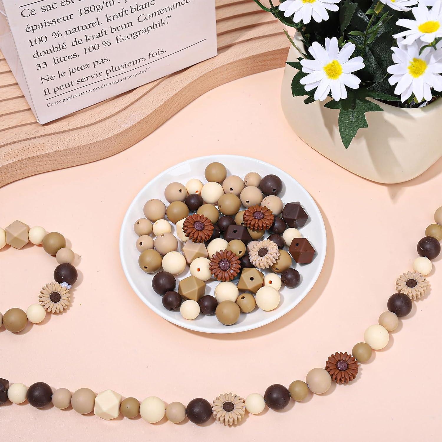 Whaline 100 Perlas de Silicona Marrón para Manualidades DIY