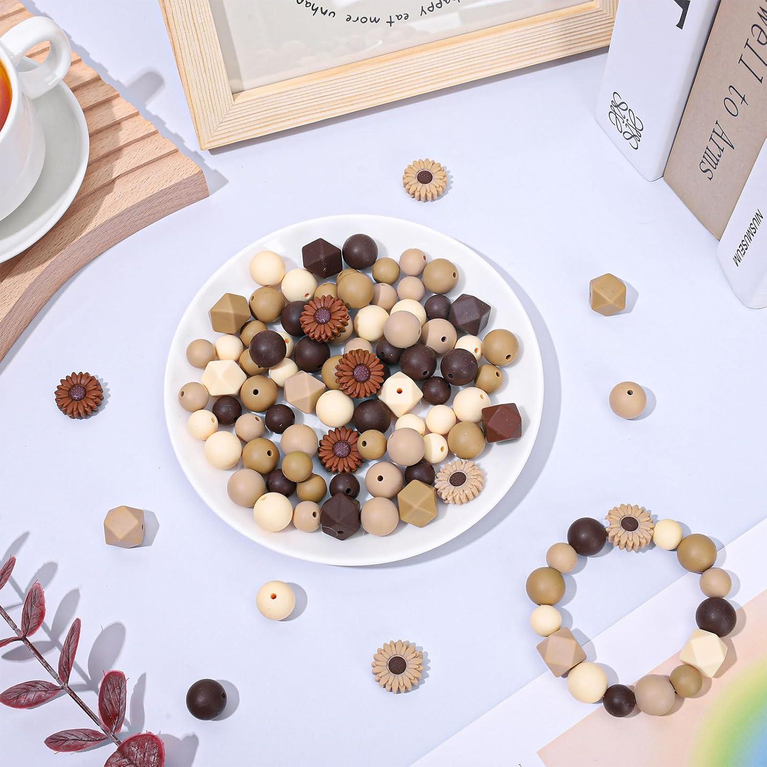 Whaline 100 Perlas de Silicona Marrón para Manualidades DIY