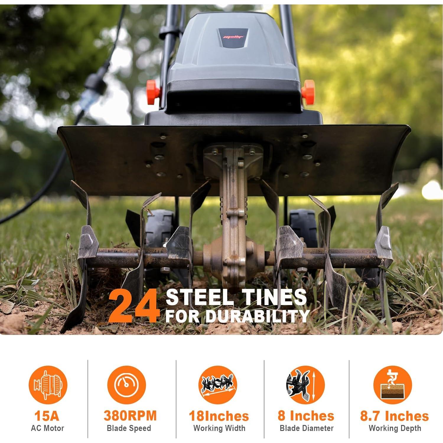 Cultivador Eléctrico Danero 15A 45.72cm 24 Púas Acero