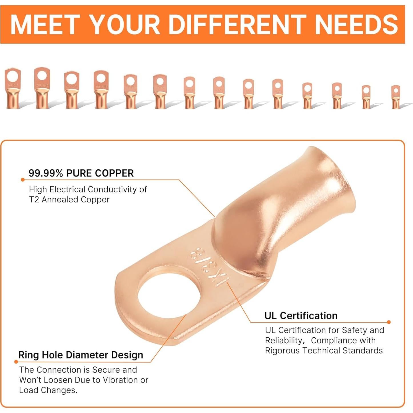 Kit de Terminales de Cobre Kuject 120PCS AWG 1-2-4-6-8