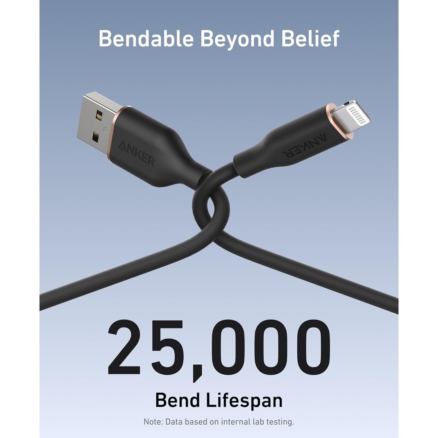 Cable USB A a Lightning Anker 0.91 m, Carga Rápida y Duradera