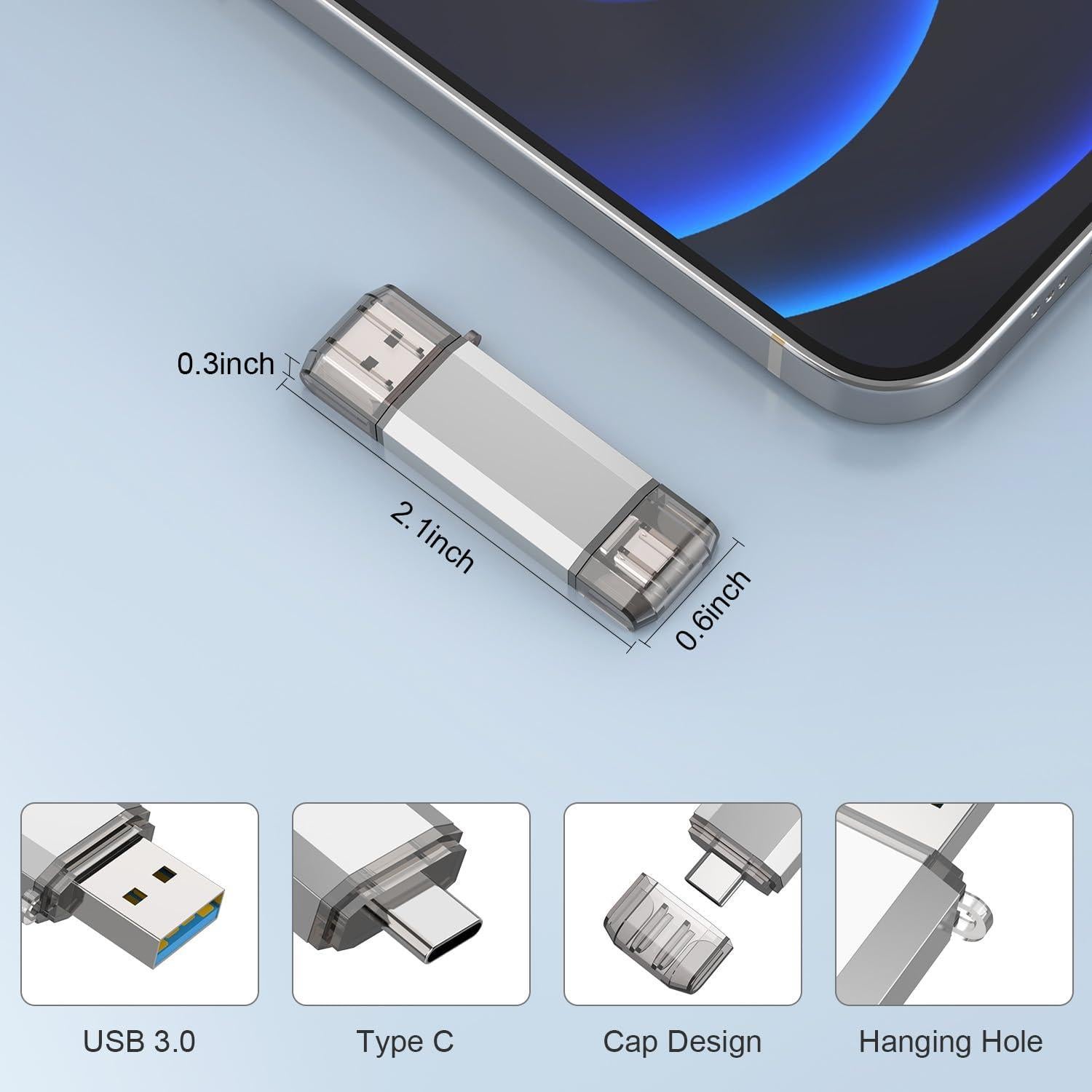 RAOYI 32GB Unidad Flash USB C 2 en 1 OTG Plata