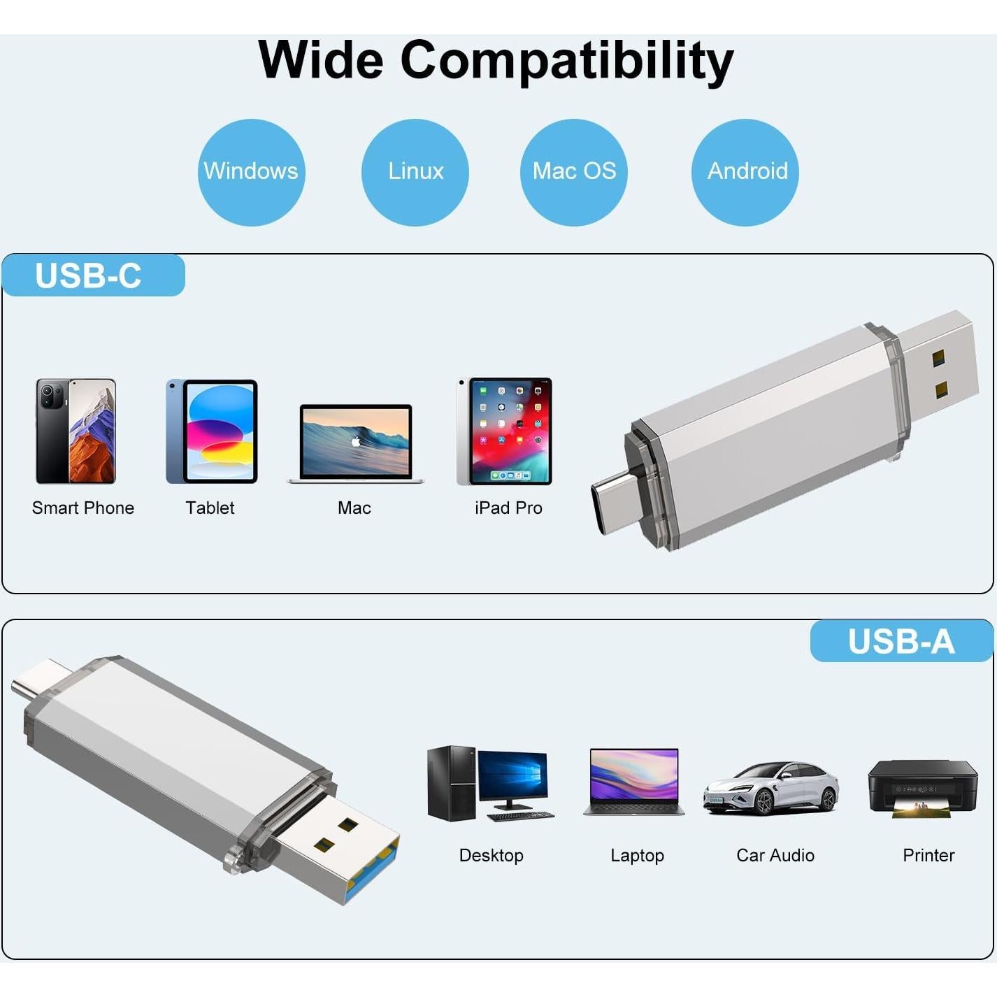 RAOYI 32GB Unidad Flash USB C 2 en 1 OTG Plata