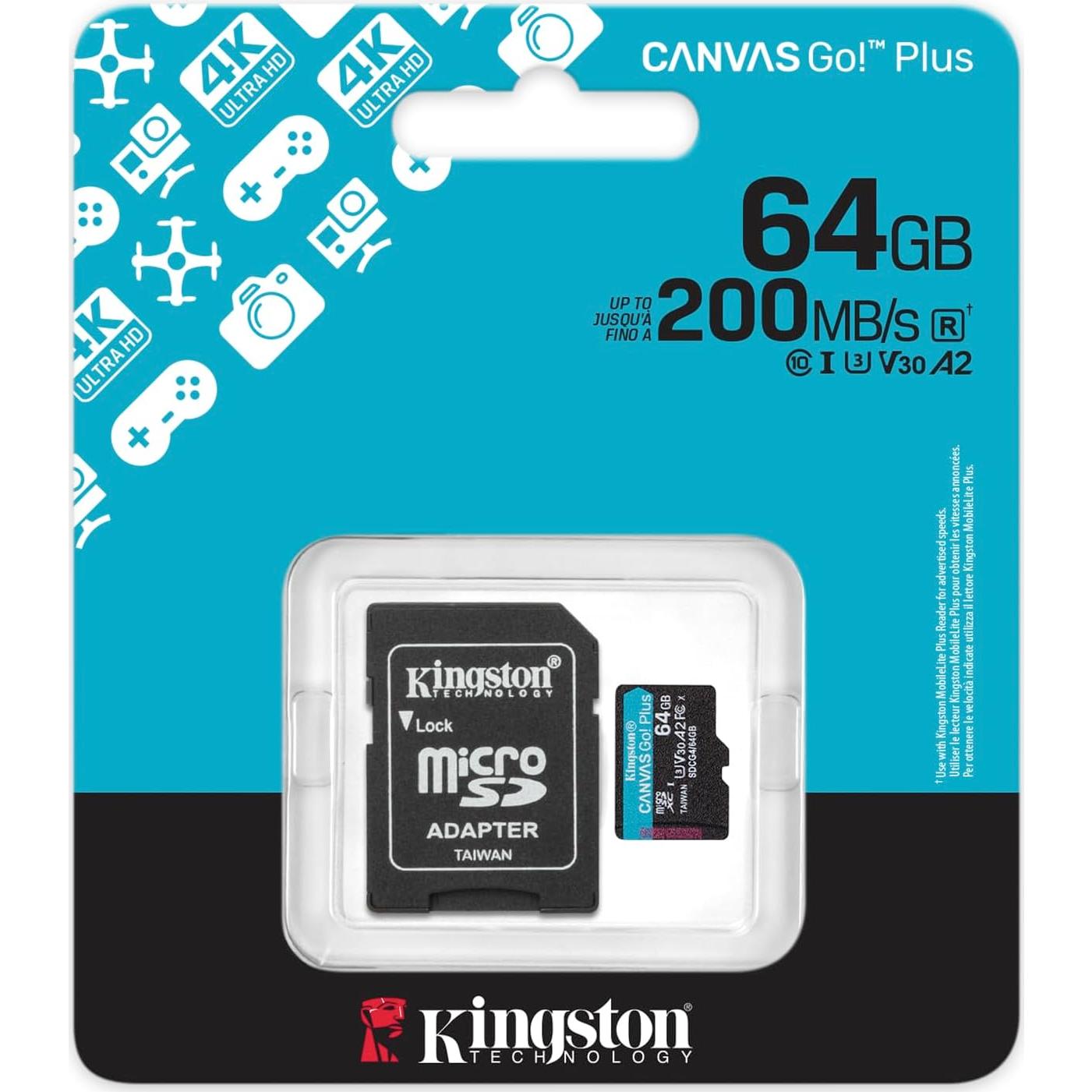Tarjeta microSD Kingston Canvas Go Plus 64GB UHS-I A2 200MB/s