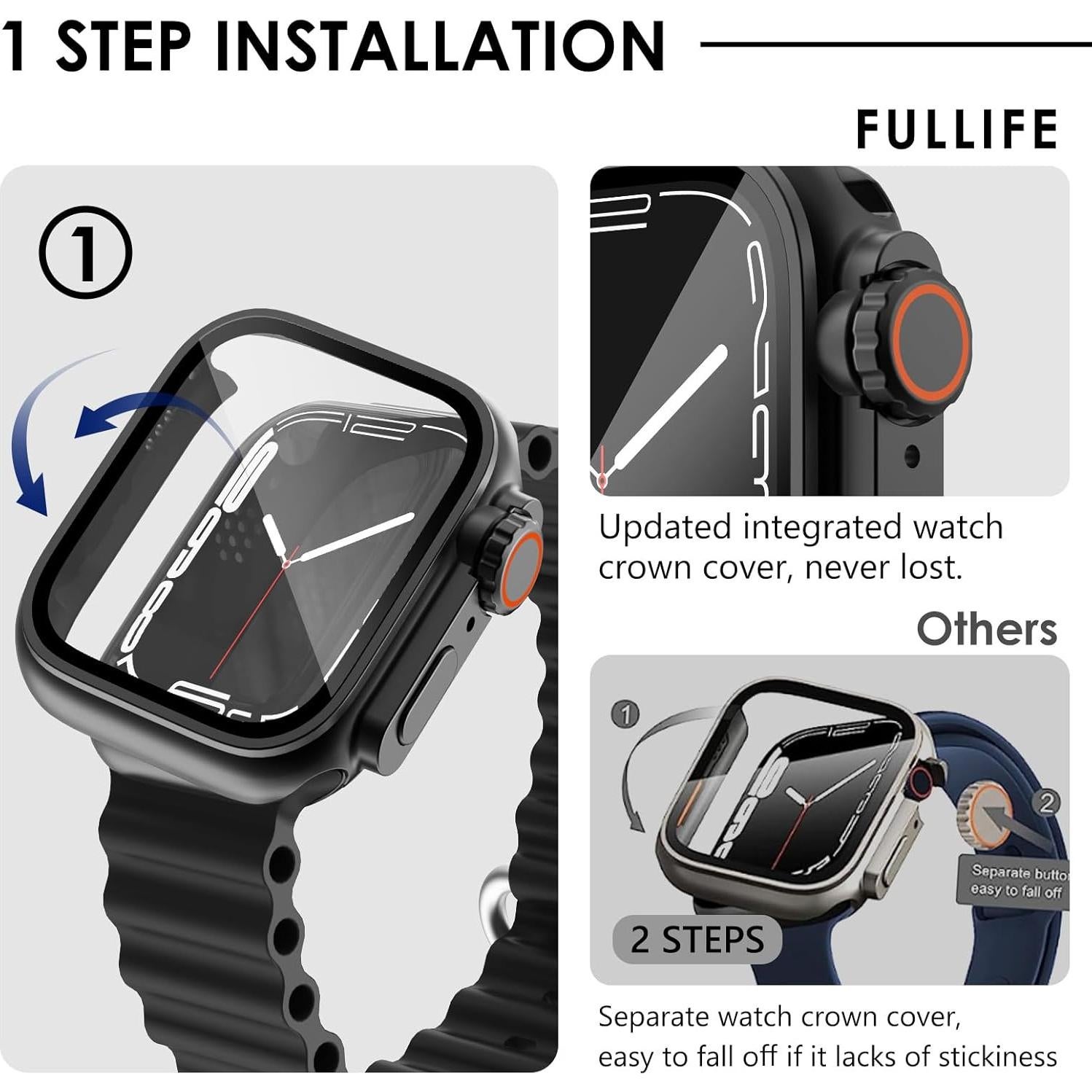 Carcasa Protectora Fullife 2 en 1 para Apple Watch 40mm Negra