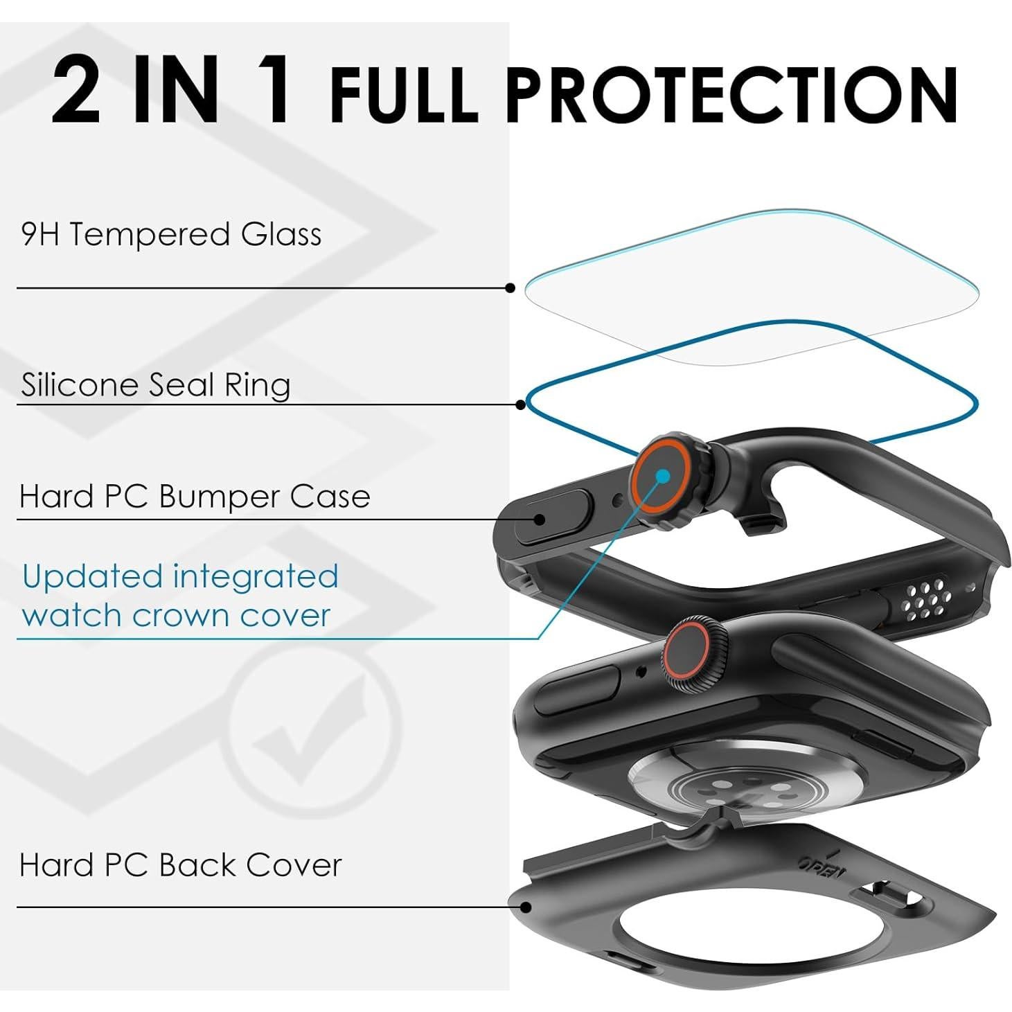 Carcasa Protectora Fullife 2 en 1 para Apple Watch 40mm Negra