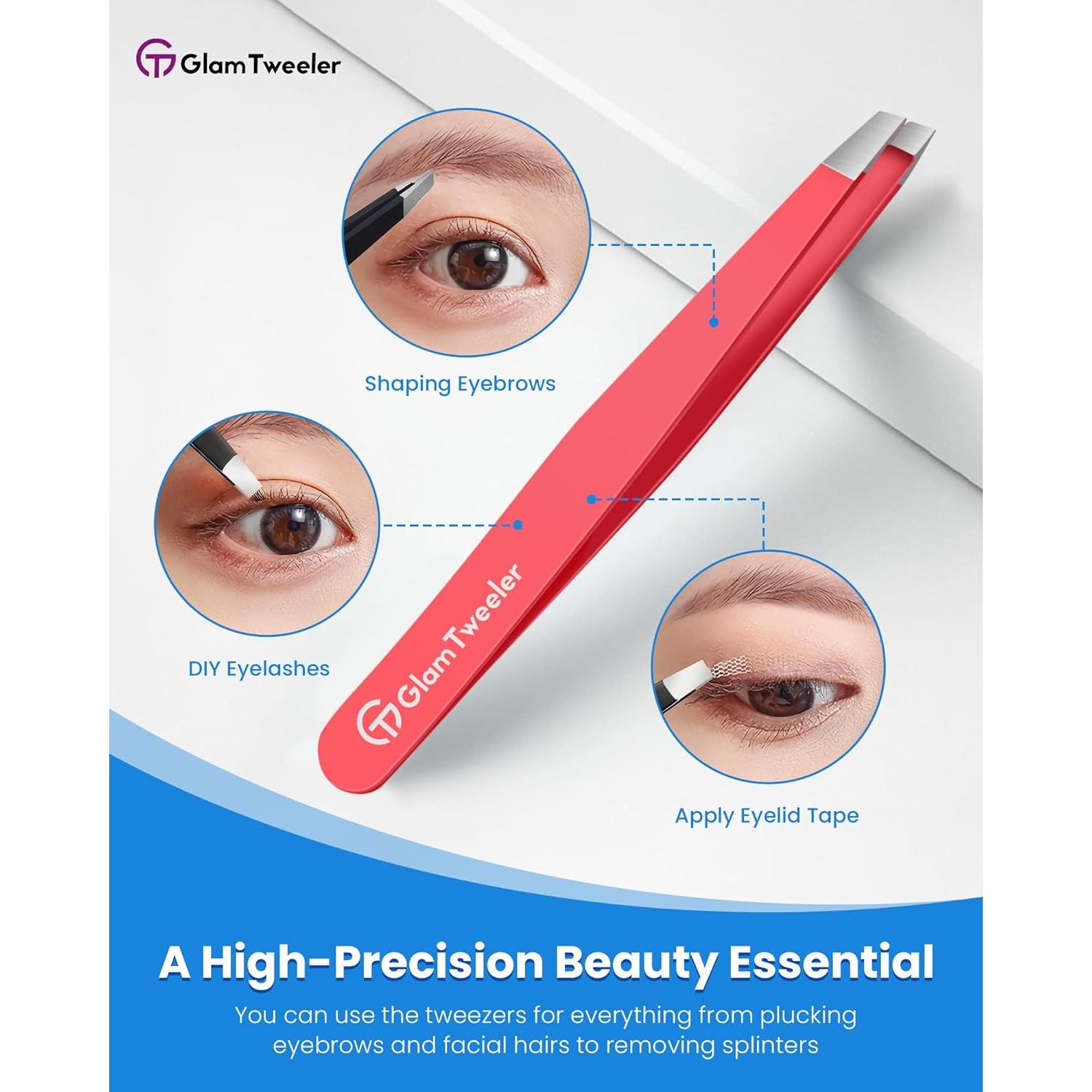 Pinzas de Depilación GlamTweeler con Estuche de Cuero Rosa