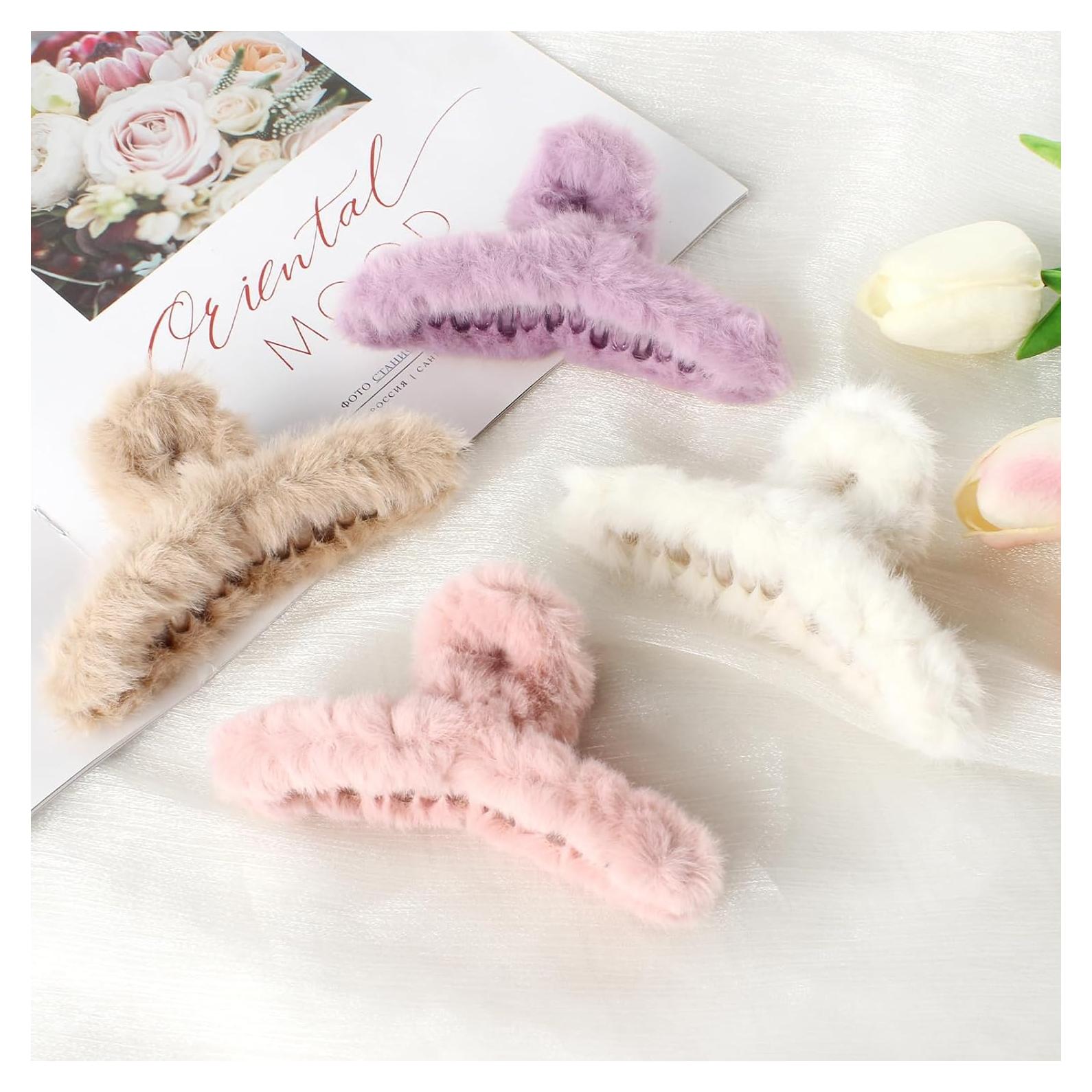 VinBee 4 Clips de Pelo Peludos para Cabello Grueso 11.43 cm