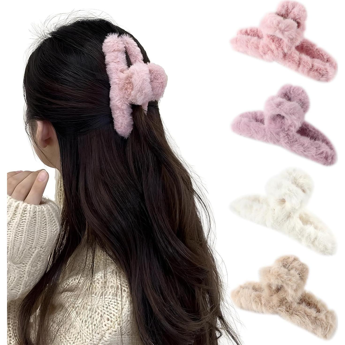 VinBee 4 Clips de Pelo Peludos para Cabello Grueso 11.43 cm