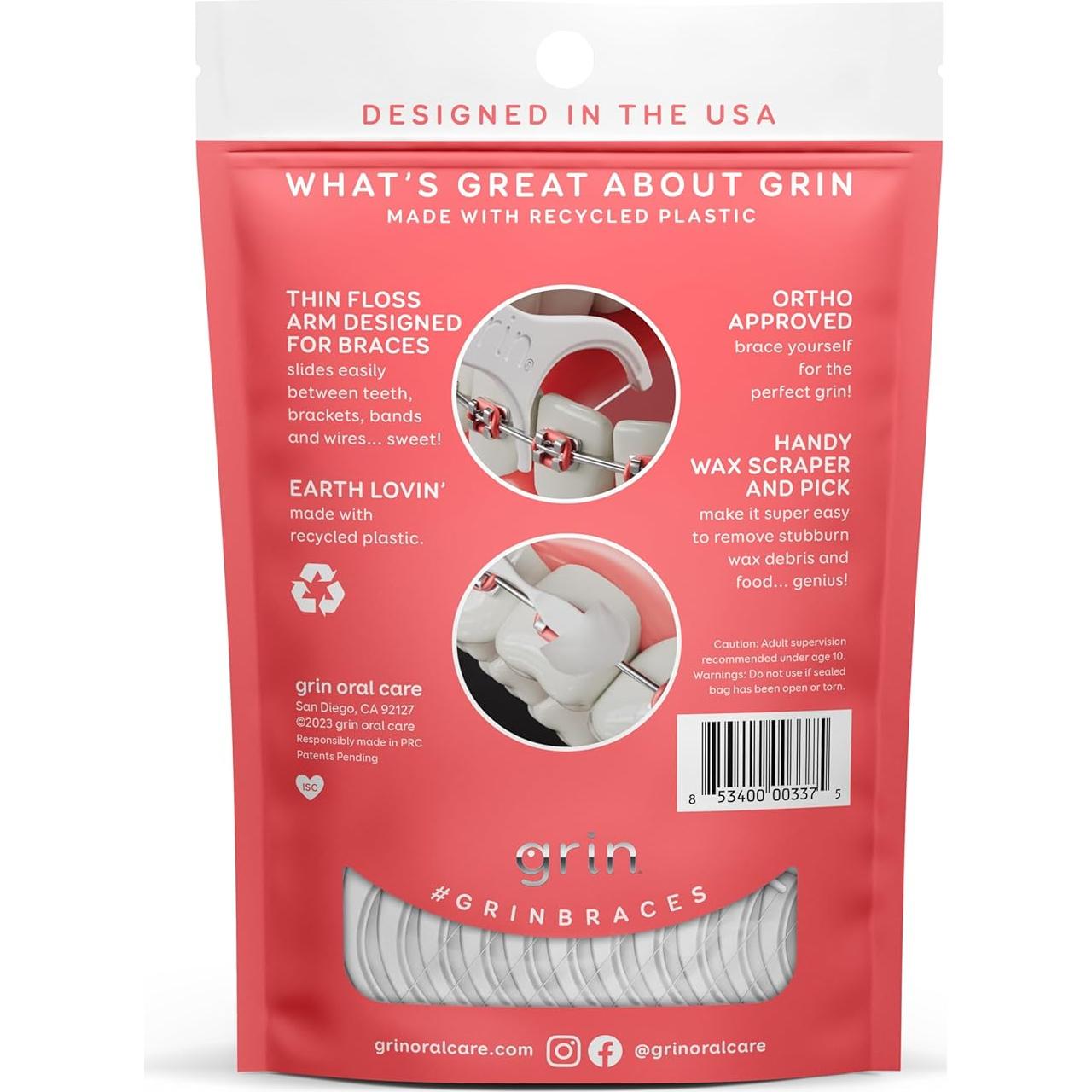 Hilo Dental Grin para Frenos - 60 Unidades, Plástico Reciclado