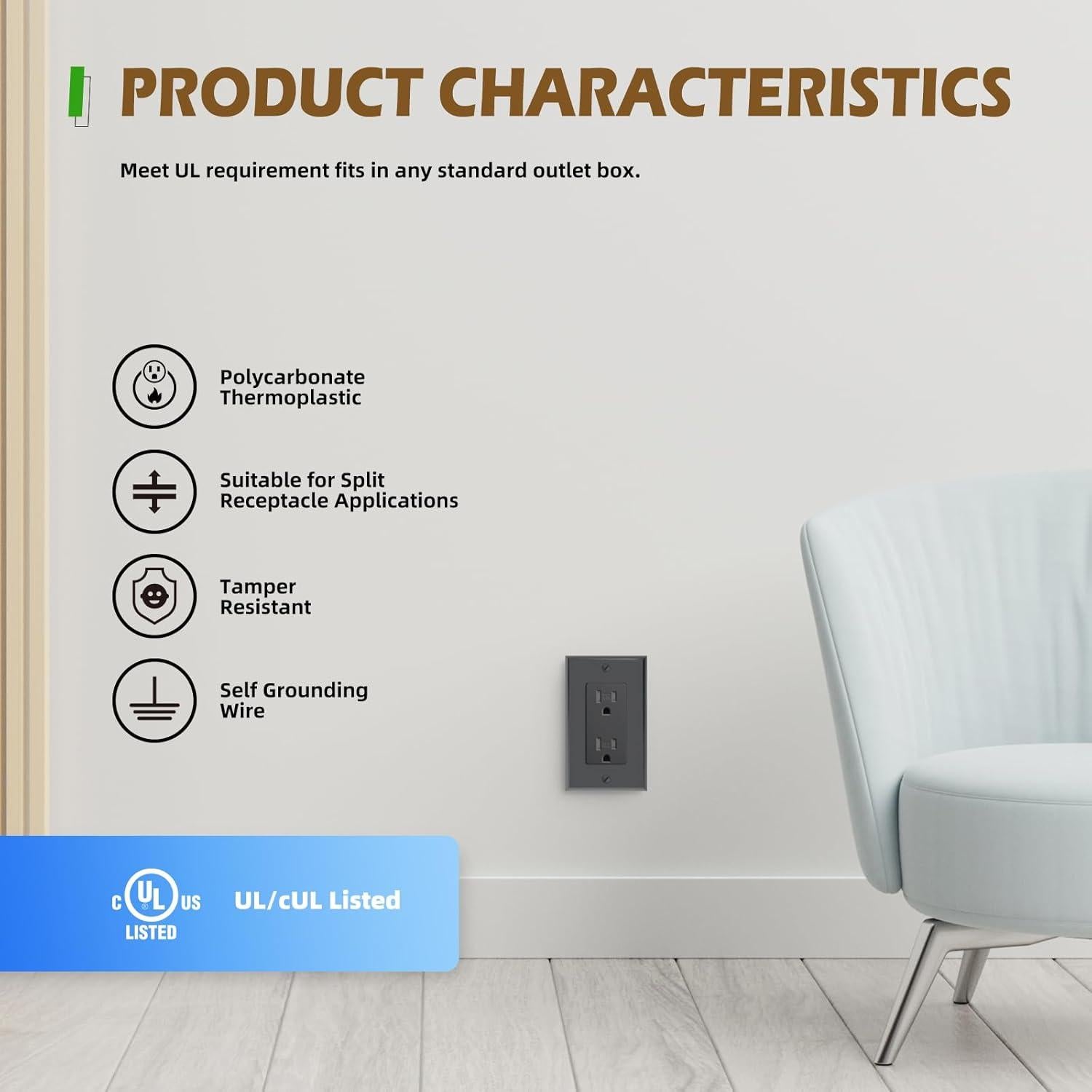 Receptáculo Eléctrico de Pared TOPELER Negro 15A a Prueba de Manipulación