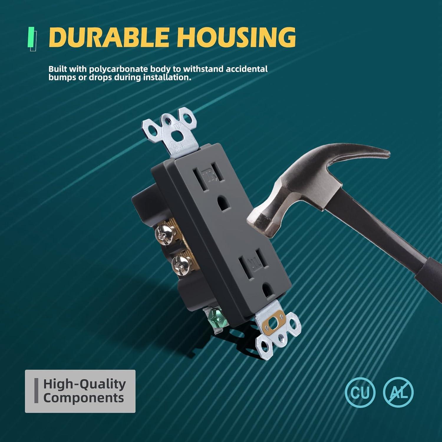 Receptáculo Eléctrico de Pared TOPELER Negro 15A a Prueba de Manipulación