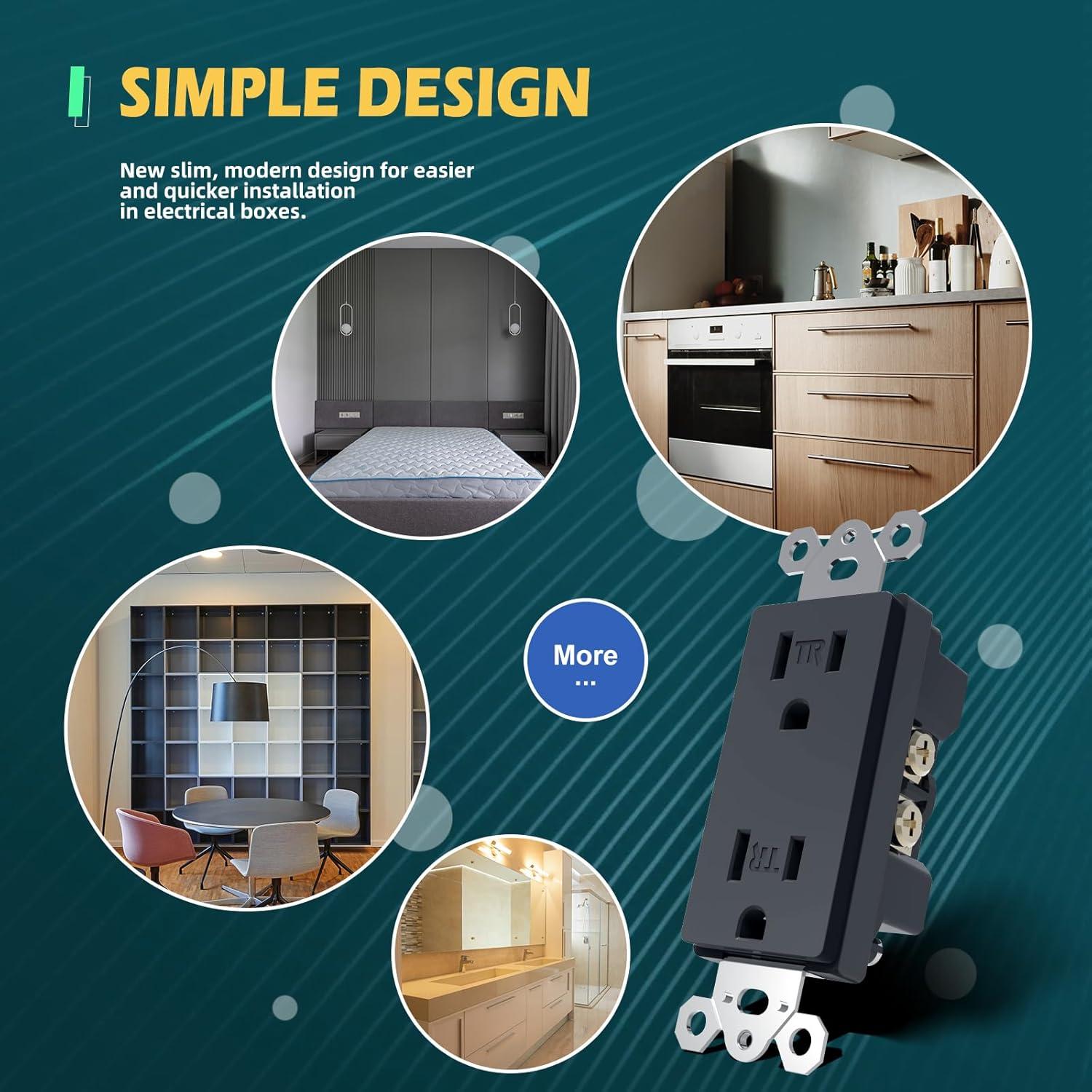 Receptáculo Eléctrico de Pared TOPELER Negro 15A a Prueba de Manipulación