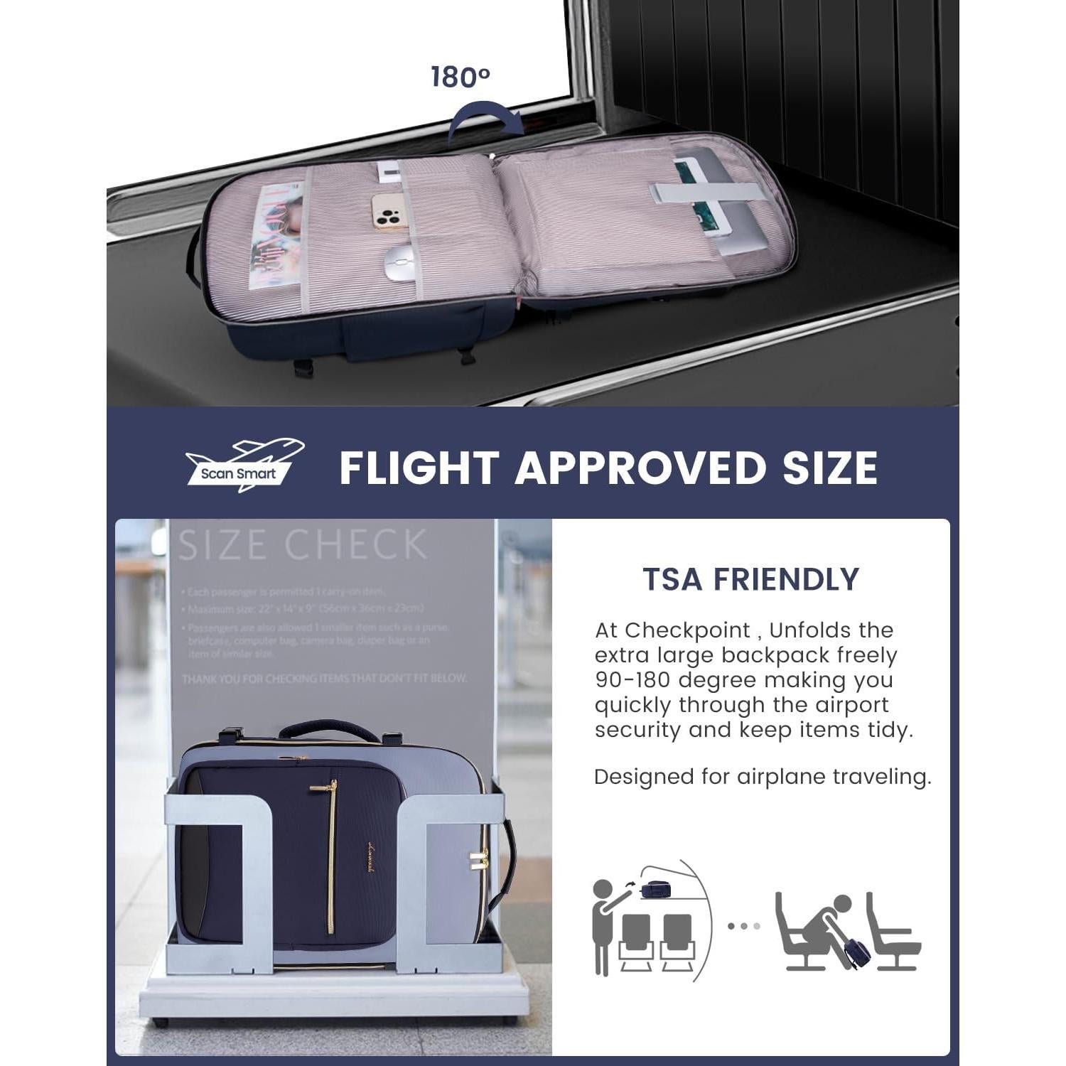 Mochila de Viaje LOVEVOOK 40L Unisex Aprobada por Aerolíneas