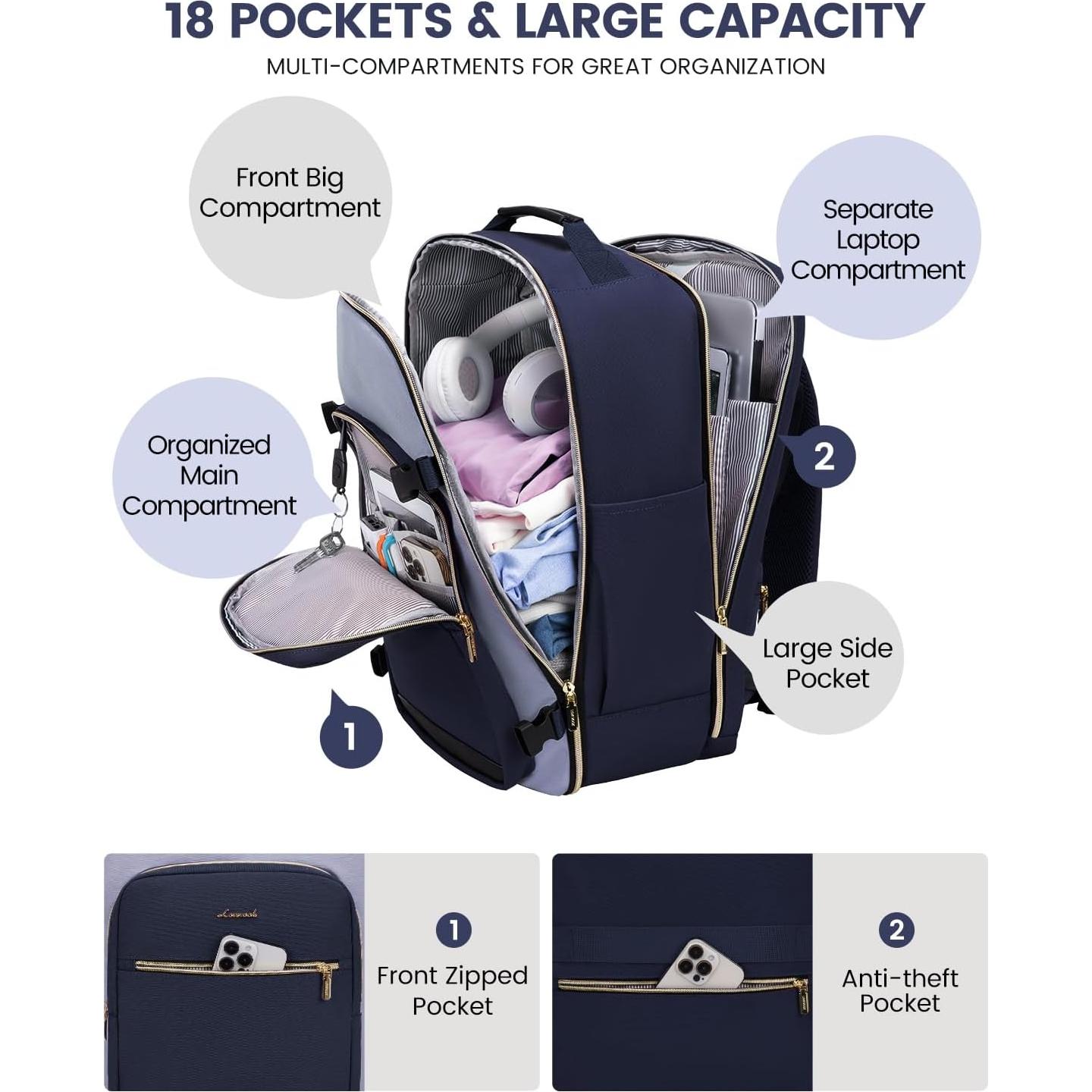 Mochila de Viaje LOVEVOOK 40L Unisex Aprobada por Aerolíneas