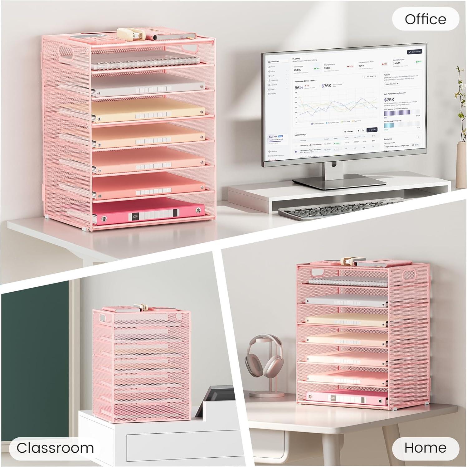 Organizador de Escritorio Lavatino 8 Niveles Rosa Metal