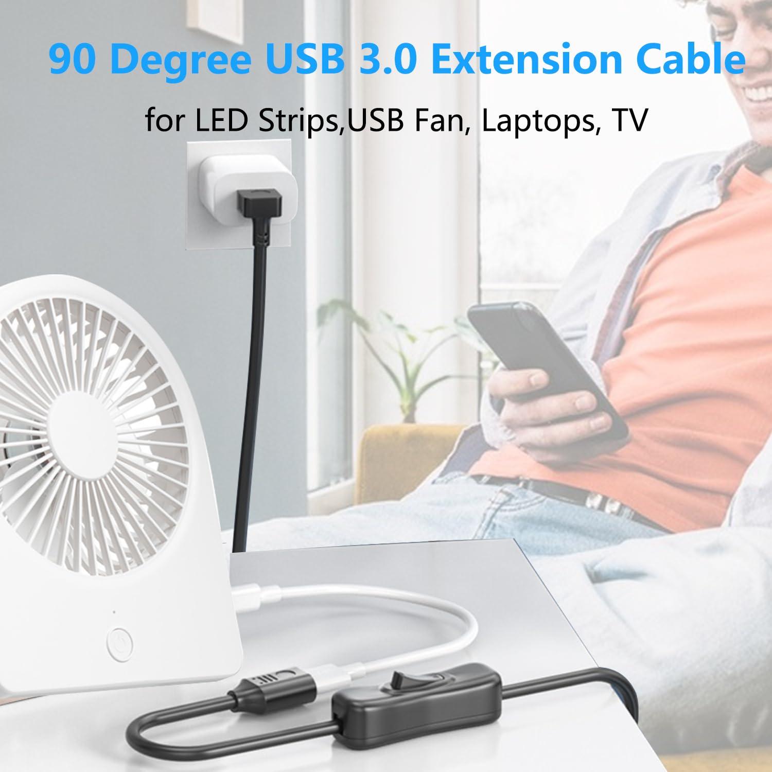 Cable de Extensión USB 3.0 90 Grados LANMINGLEL 0.5M con Interruptor