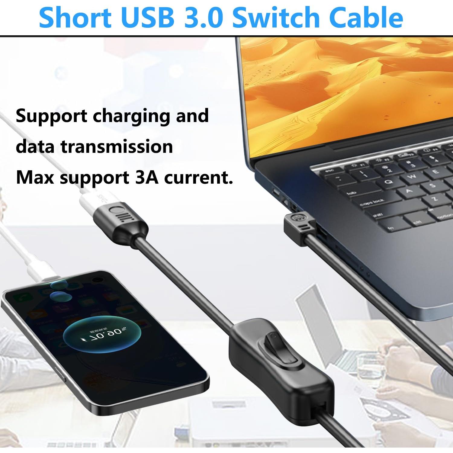 Cable de Extensión USB 3.0 90 Grados LANMINGLEL 0.5M con Interruptor