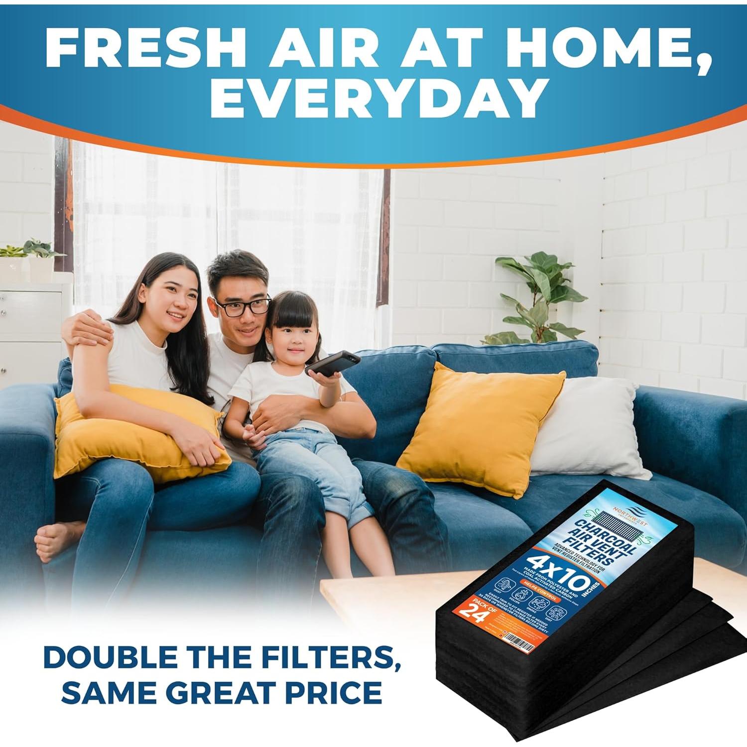 Filtros de Ventilación de Carbón Activado 4"x10" - Paquete de 24