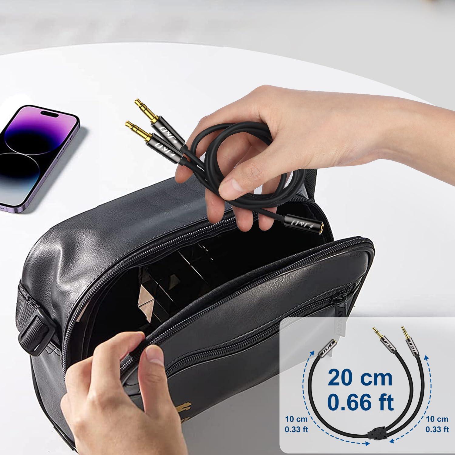 Cable Divisor Estéreo J&D 3.5mm Doble Macho 0.20m