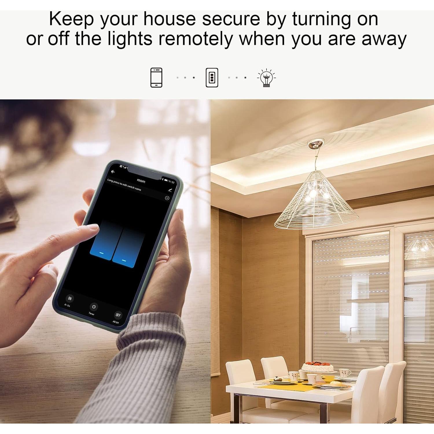 Interruptor de Luz Inteligente Filohome 2 Gang Wi-Fi 2.4GHz