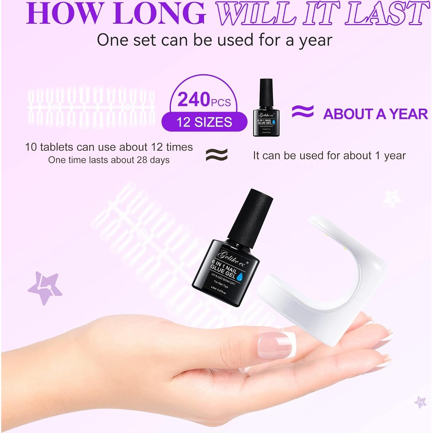 Kit de Uñas de Gelike EC - Extensión Cuadrada 240 Piezas