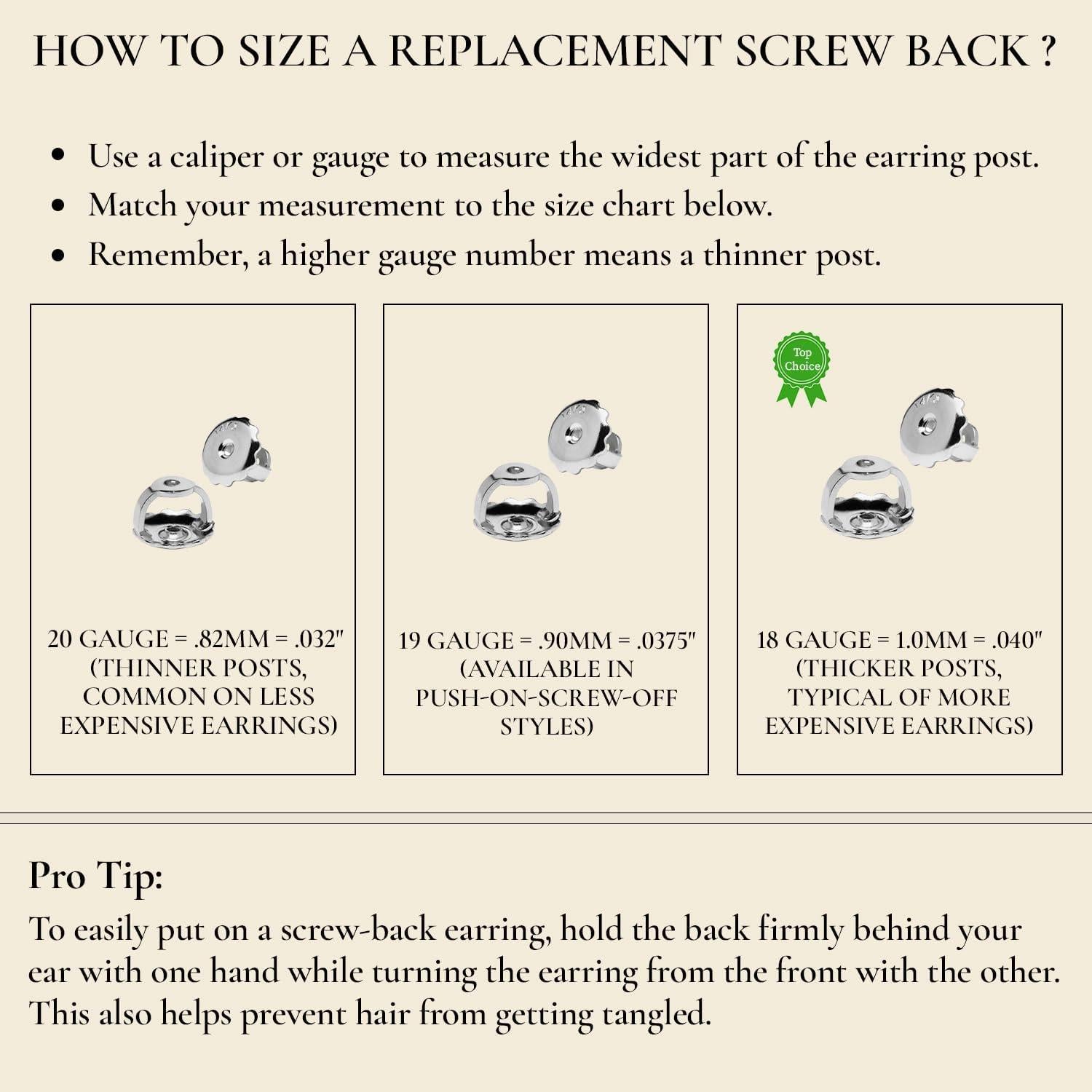 Respaldos de Arete de Oro Blanco 14K Elegancia Diaria - 1 Par