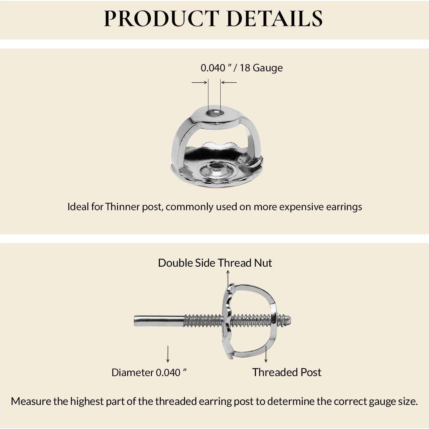 Respaldos de Arete de Oro Blanco 14K Elegancia Diaria - 1 Par