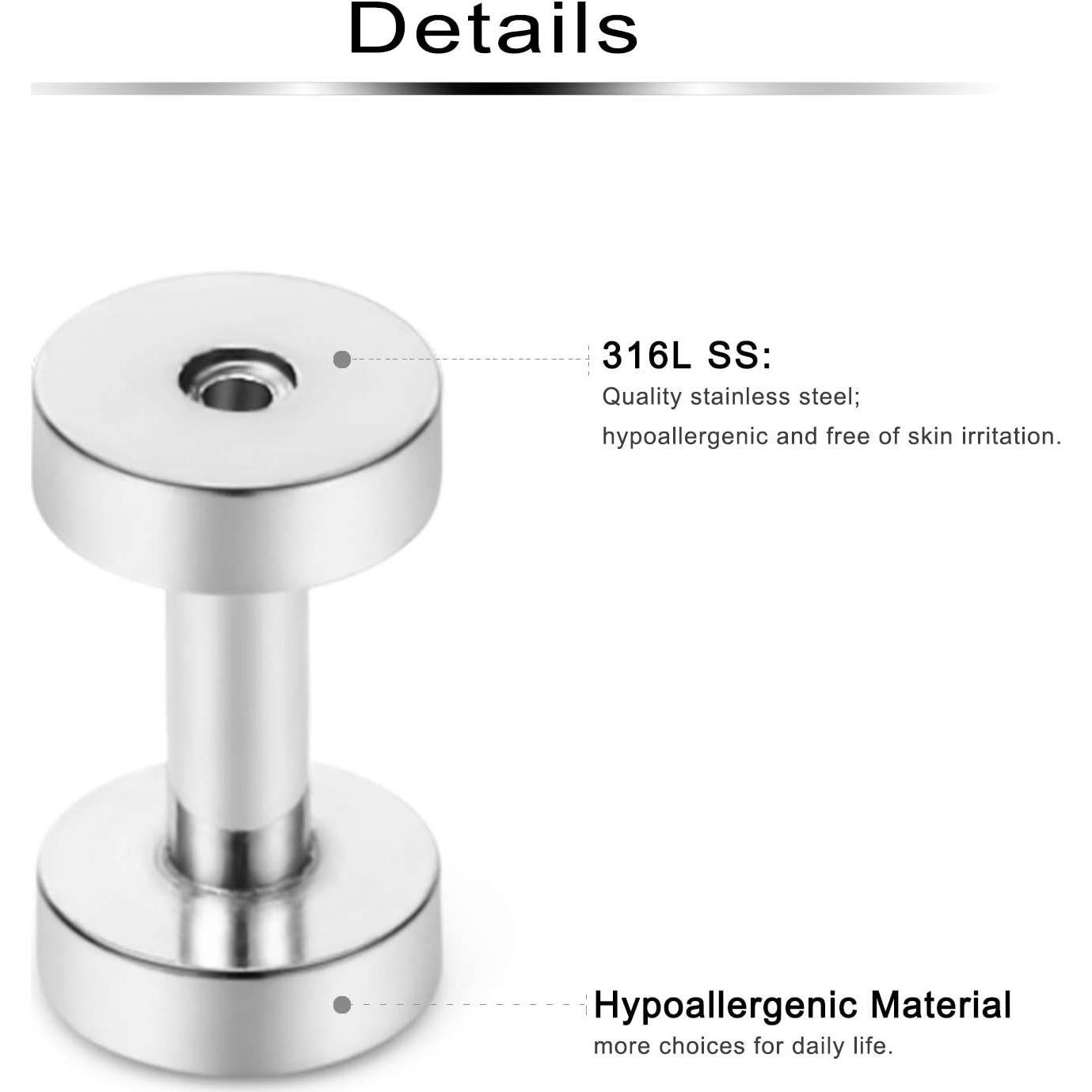 6 Pares Tapones Quirúrgicos Acero Inoxidable Ftovosyo 12G