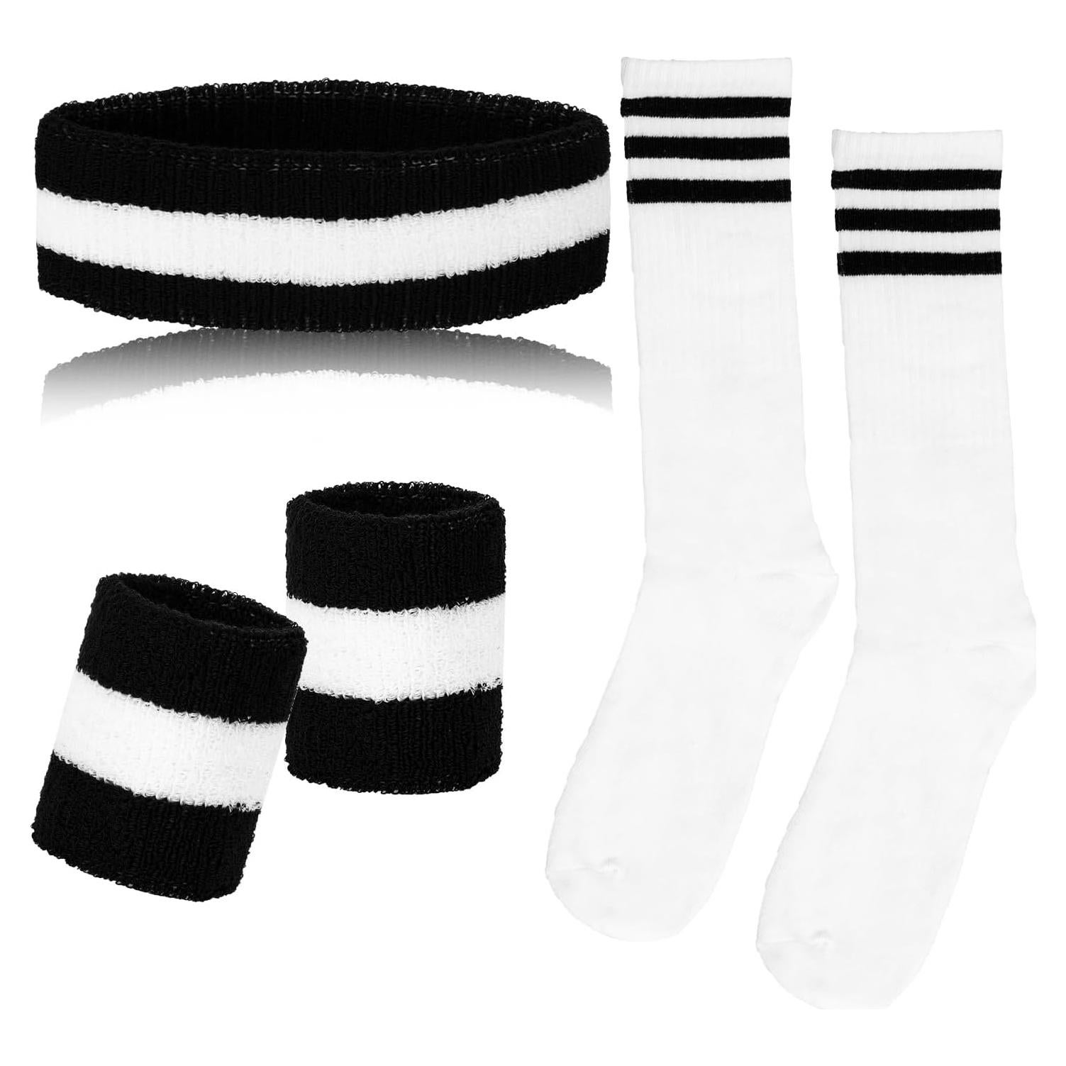 Conjunto Sucrain 5 Piezas Muñequera y Calcetines Rayas 80s