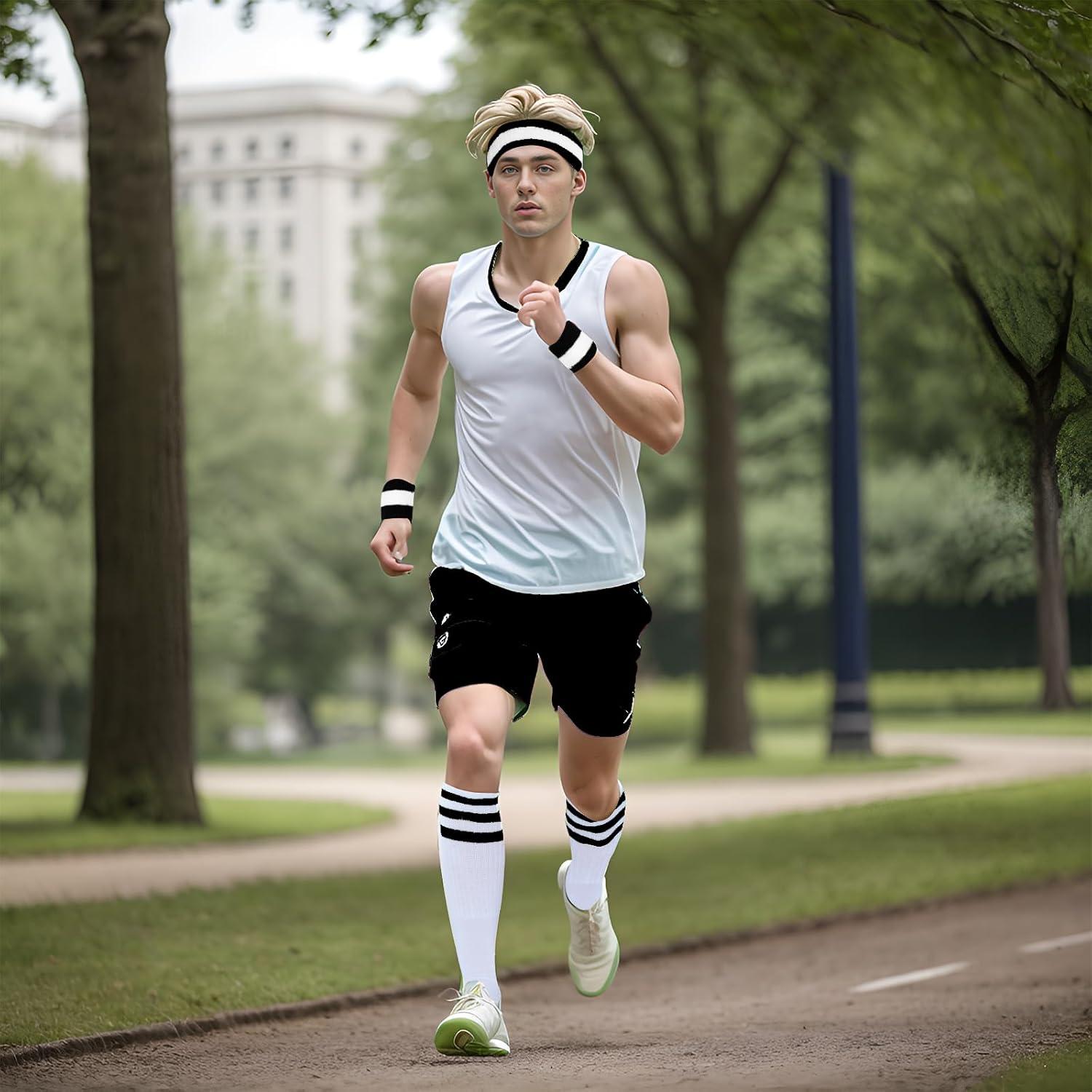 Conjunto Sucrain 5 Piezas Muñequera y Calcetines Rayas 80s