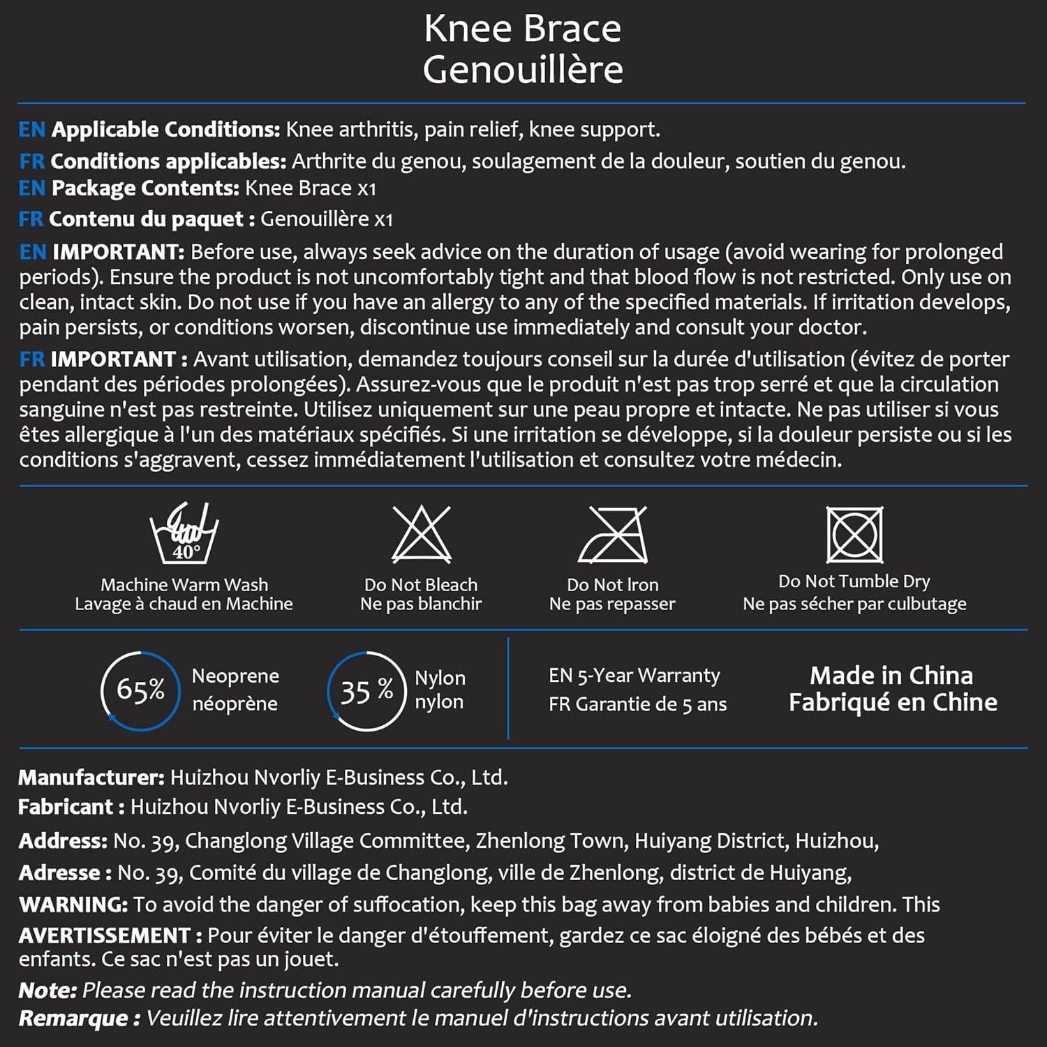 Faja de Rodilla Plus Size Nvorliy XL/2XL Ajustable Alivio Dolor