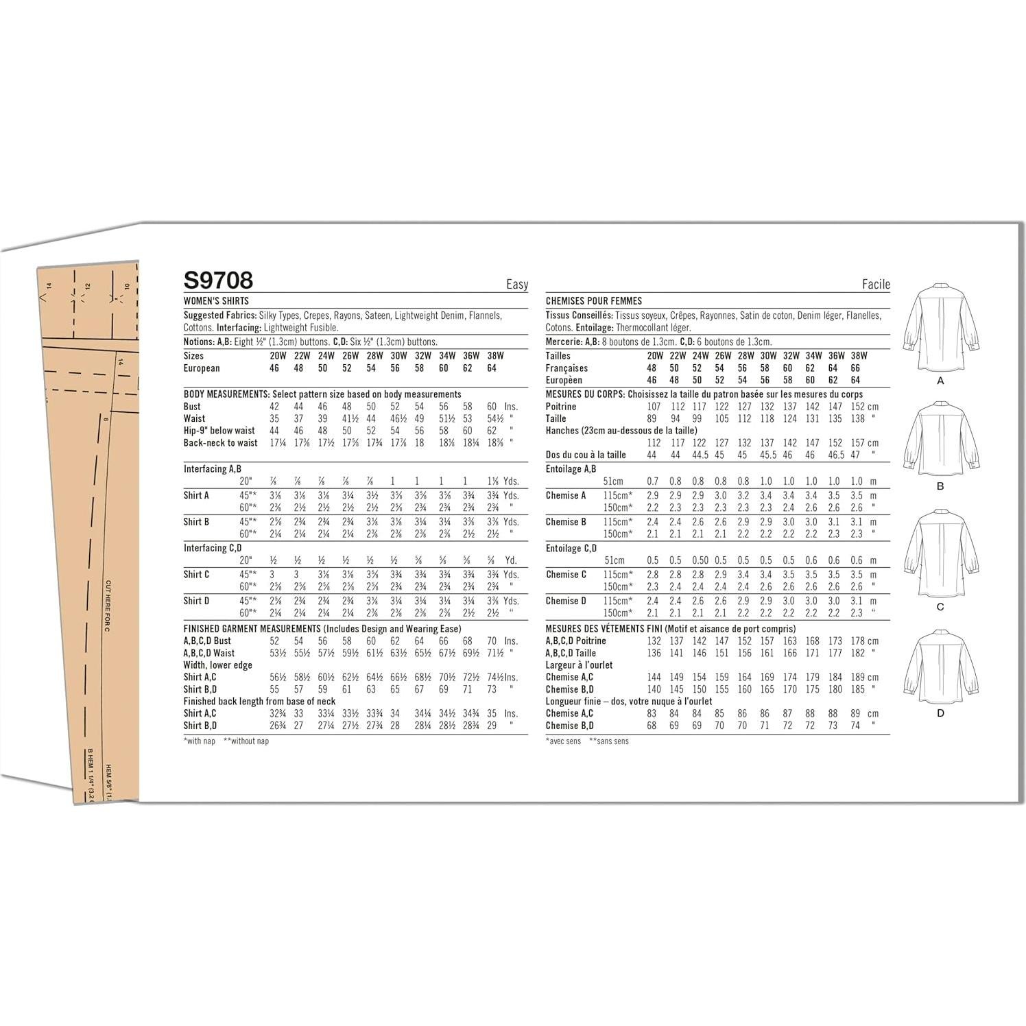 Kit de Patrones de Costura Simplicity para Camisas Tallas 20W-28W