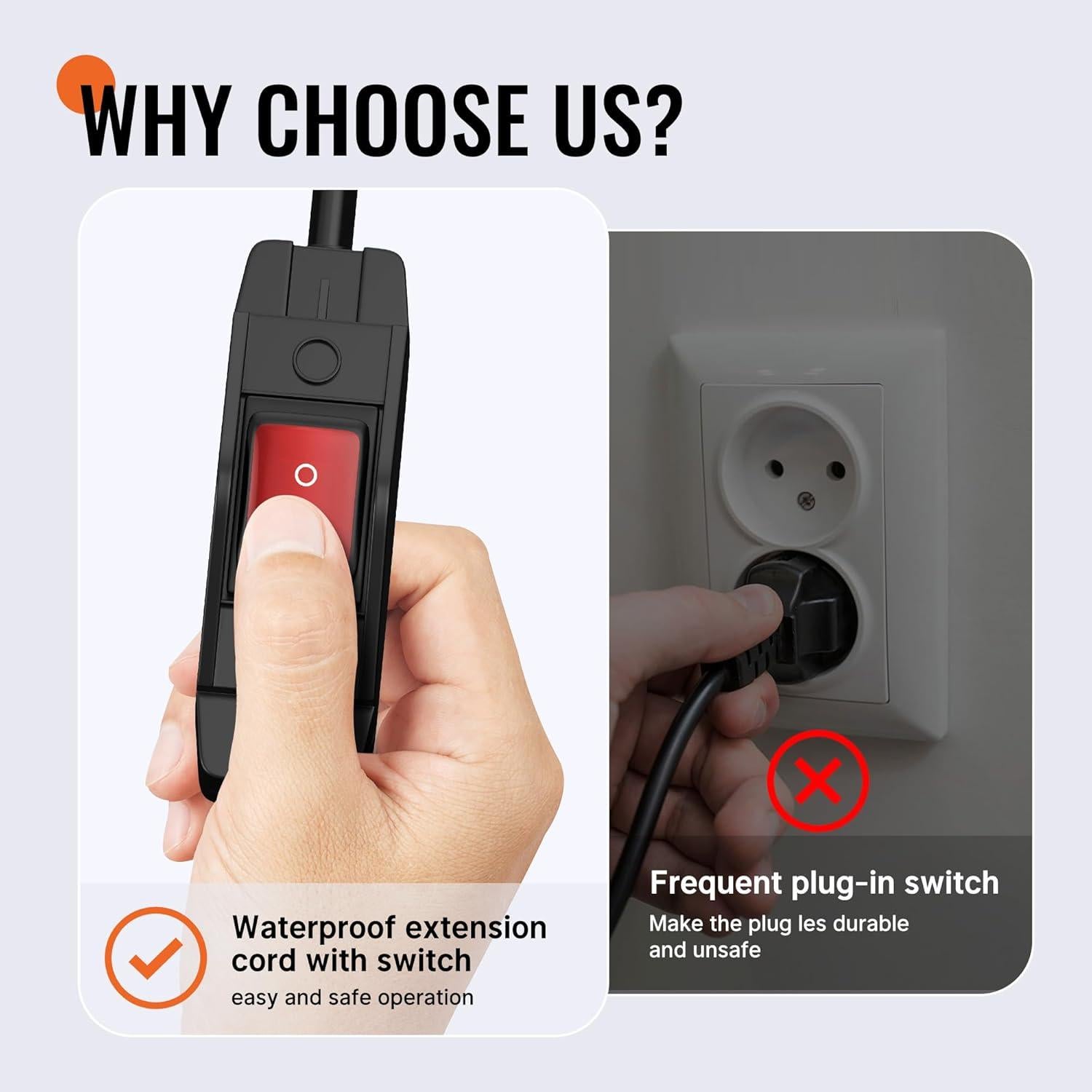 Cable de Extensión 0.61 m Joinfworld con Interruptor Impermeable