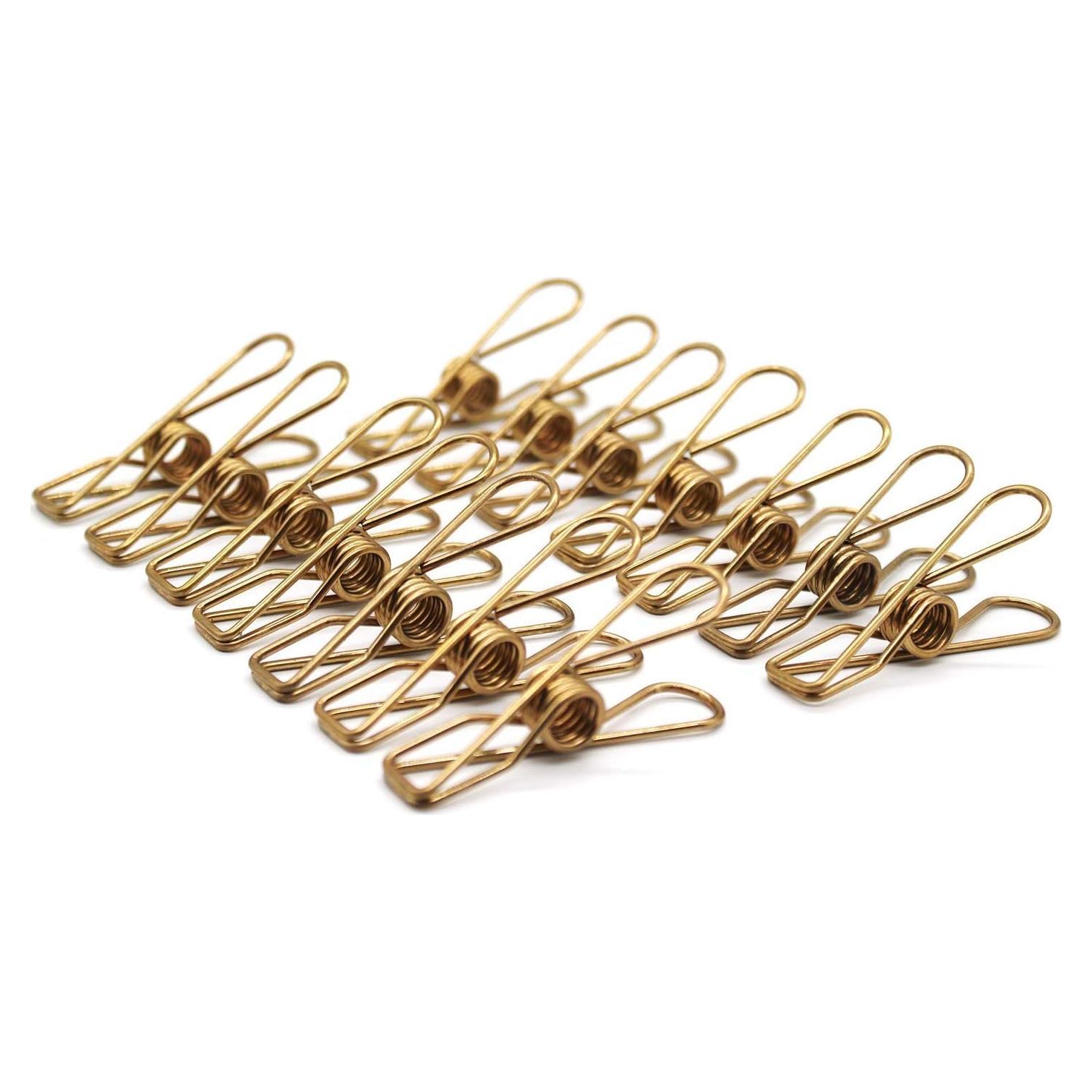 50 Pinzas de Ropa AITRAI Acero Inoxidable Doradas 5.6 cm