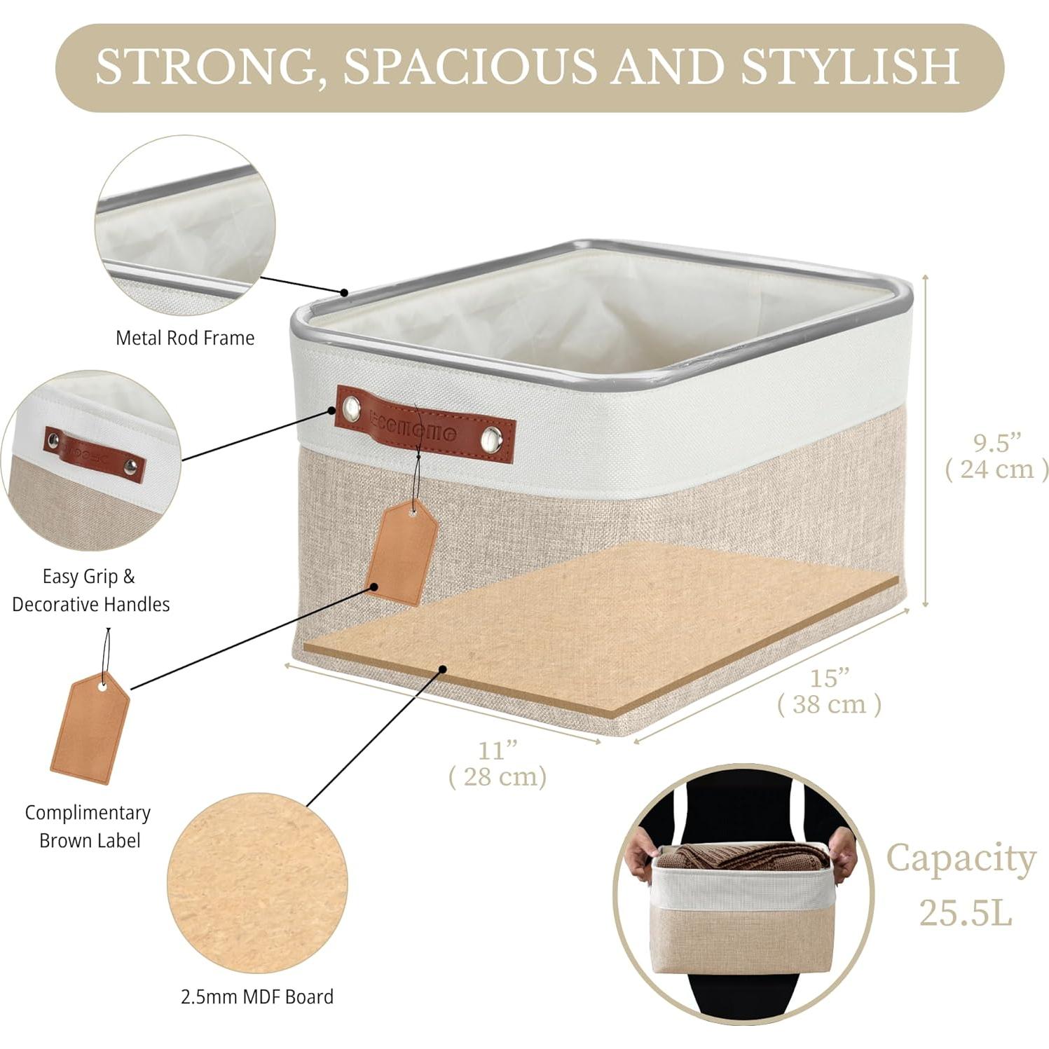 Cesta de Almacenamiento Grande DECOMOMO Beige y Blanco 38x28x24cm
