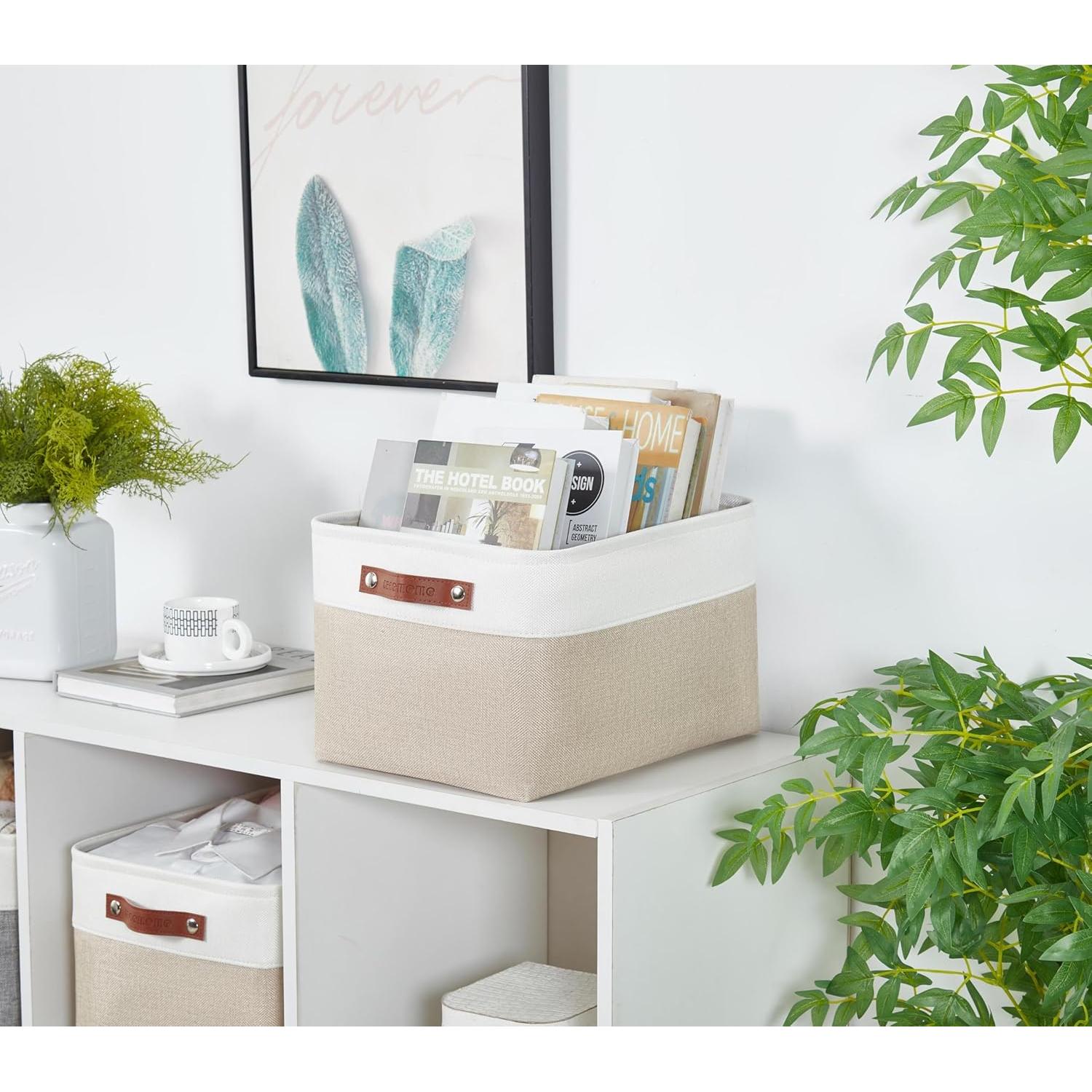 Cesta de Almacenamiento Grande DECOMOMO Beige y Blanco 38x28x24cm