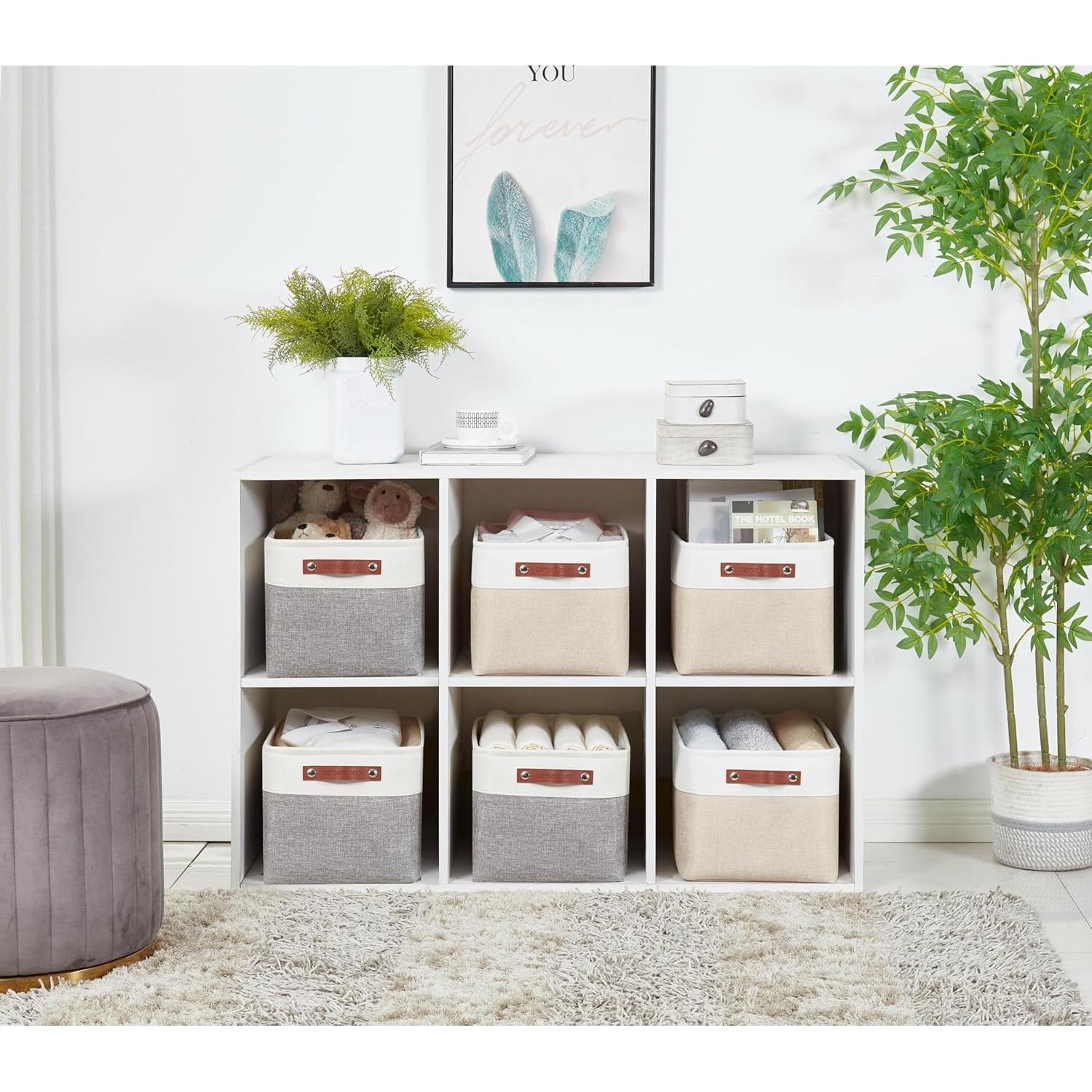 Cesta de Almacenamiento Grande DECOMOMO Beige y Blanco 38x28x24cm