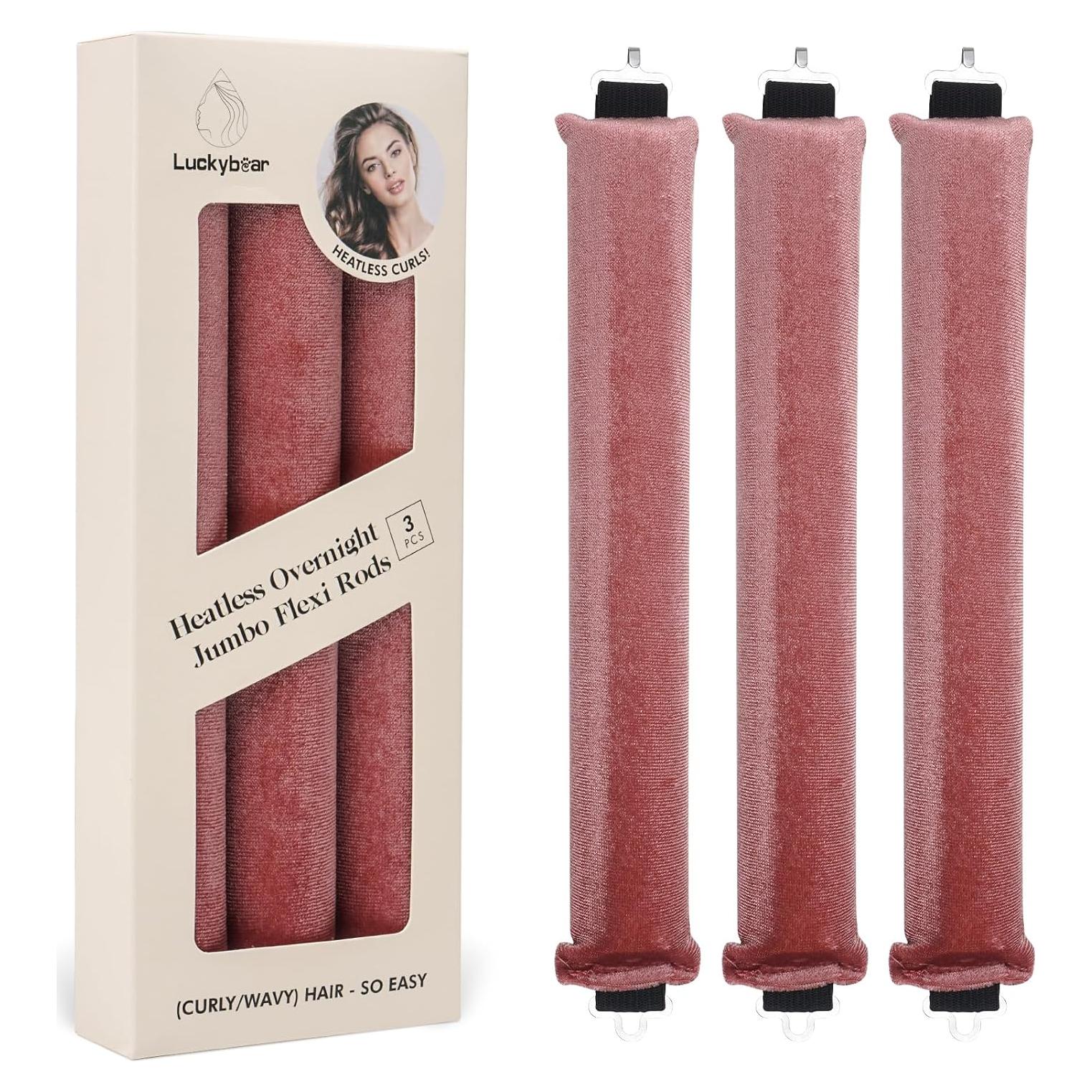 Rizadores de Cabello Sin Calor Luckybear Jumbo 3pcs Rosa